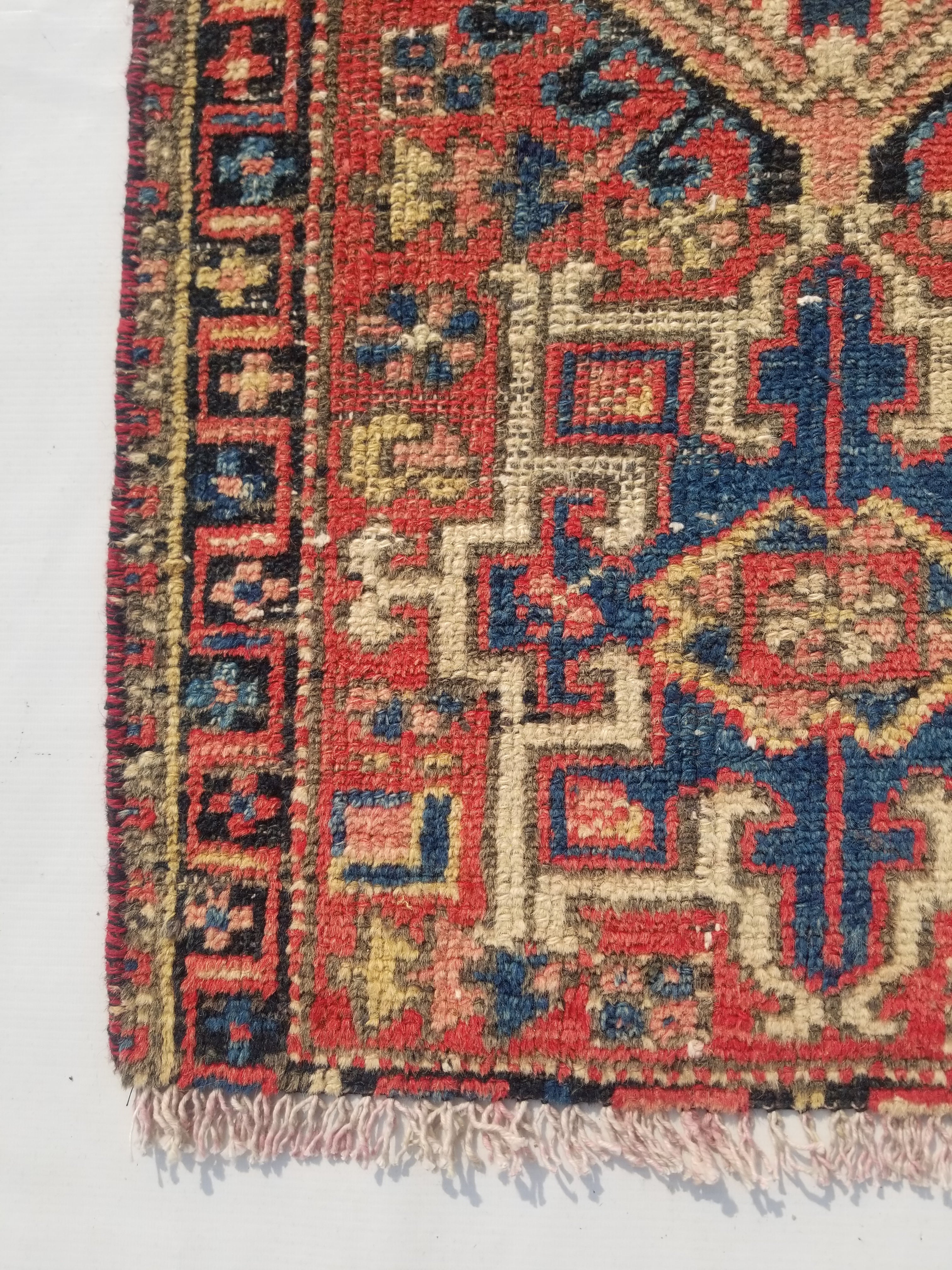 Antique Traditional Handmade Kazakh Wool Multicolor Rug 95x57cm