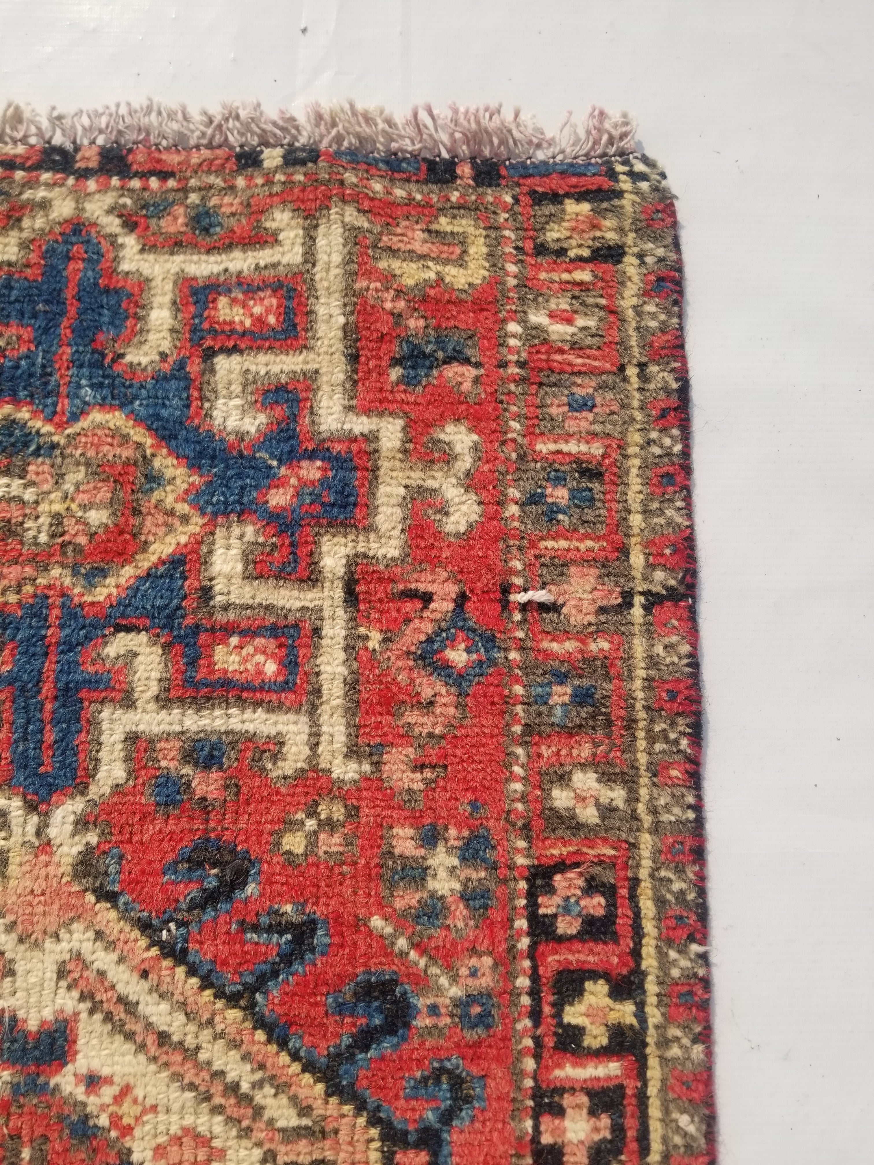 Antique Traditional Handmade Kazakh Wool Multicolor Rug 95x57cm