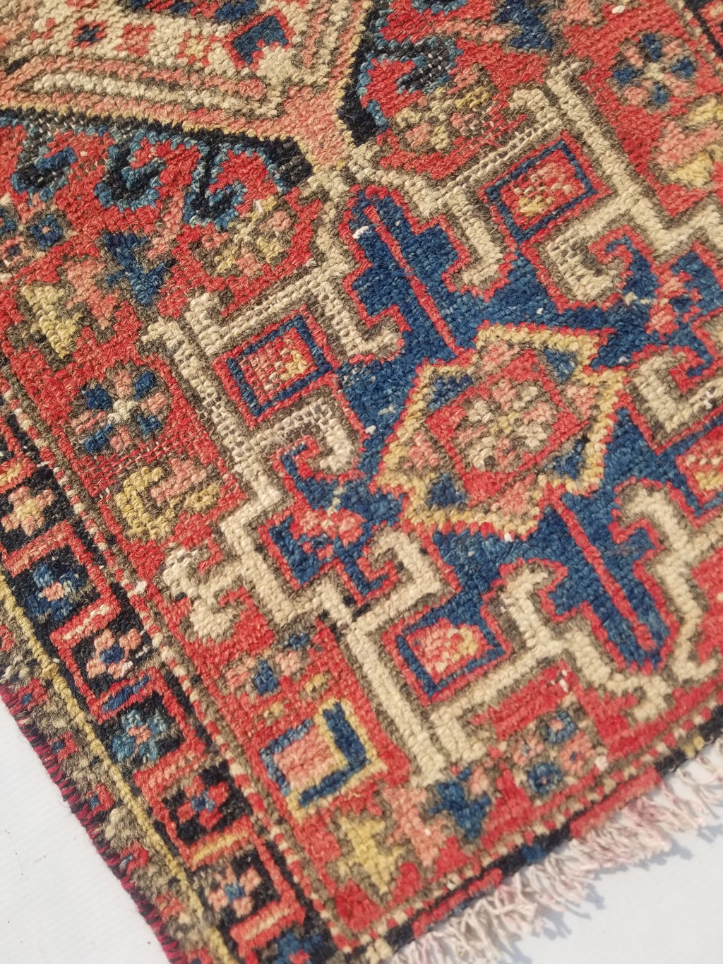 Antique Traditional Handmade Kazakh Wool Multicolor Rug 95x57cm