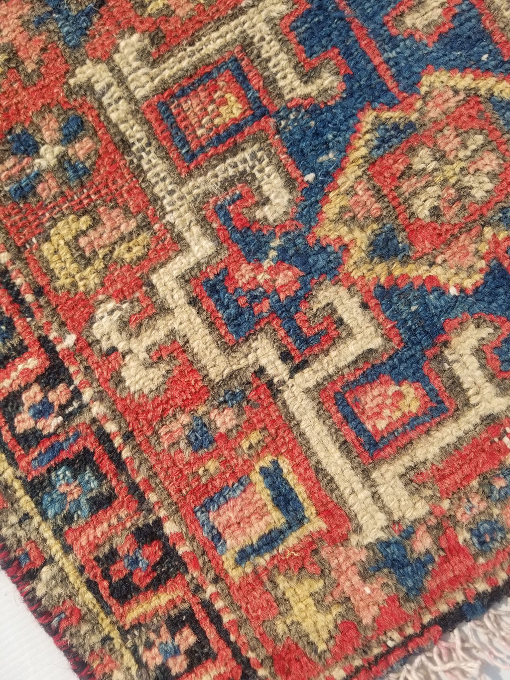 Antique Traditional Handmade Kazakh Wool Multicolor Rug 95x57cm