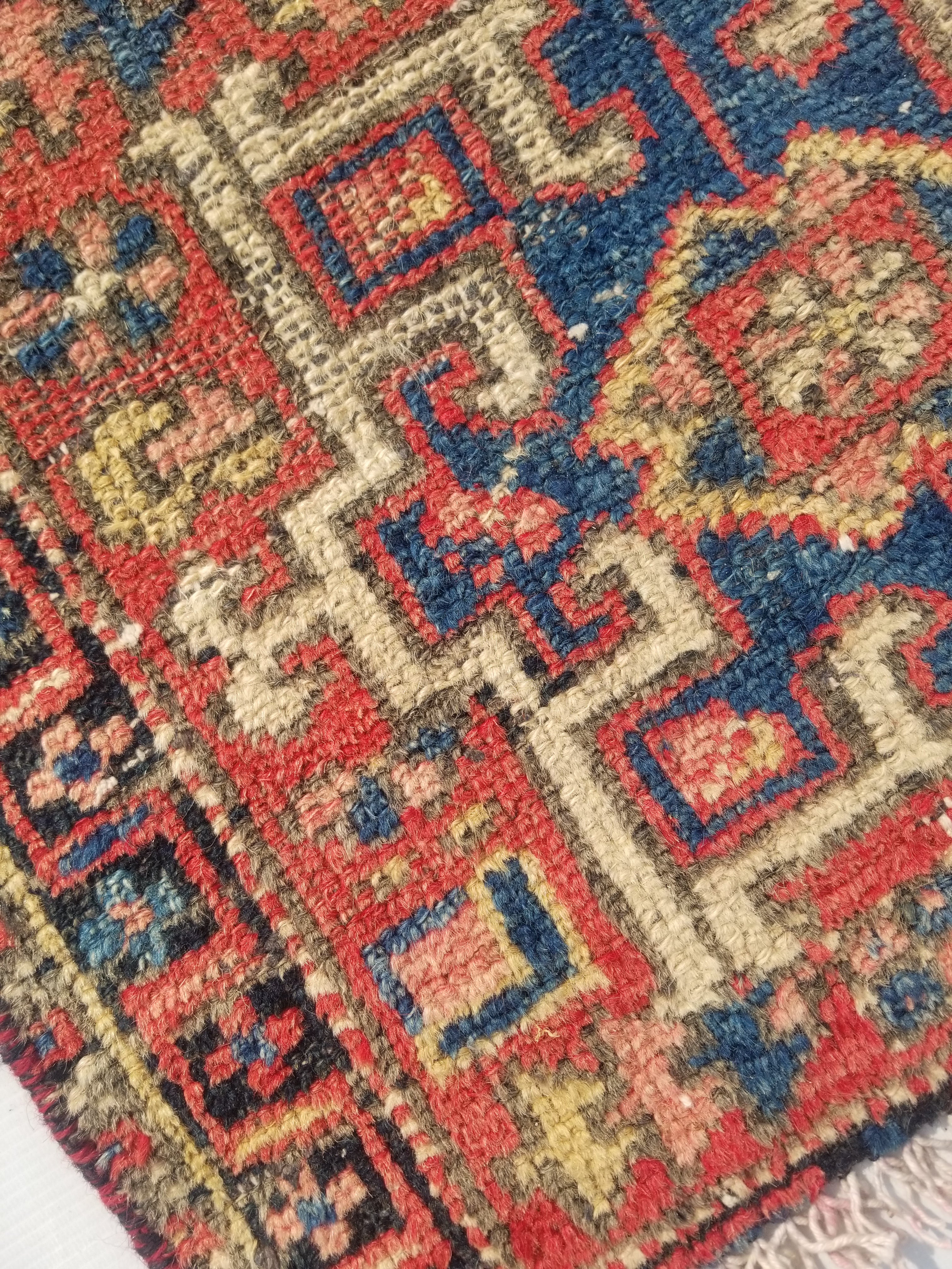Antique Traditional Handmade Kazakh Wool Multicolor Rug 95x57cm