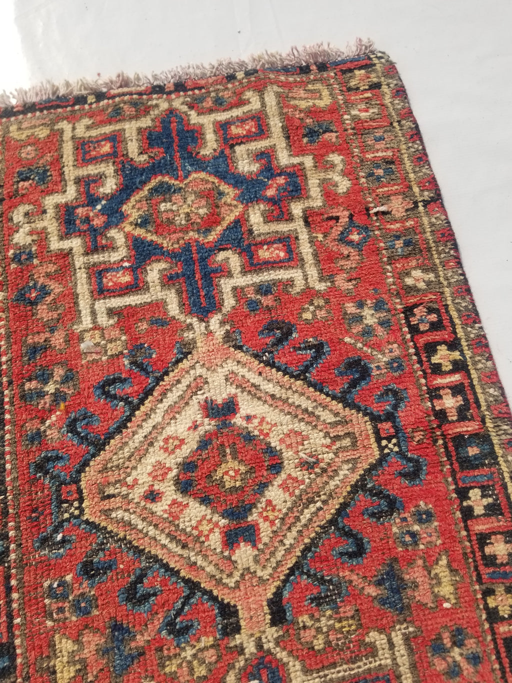 Antique Traditional Handmade Kazakh Wool Multicolor Rug 95x57cm