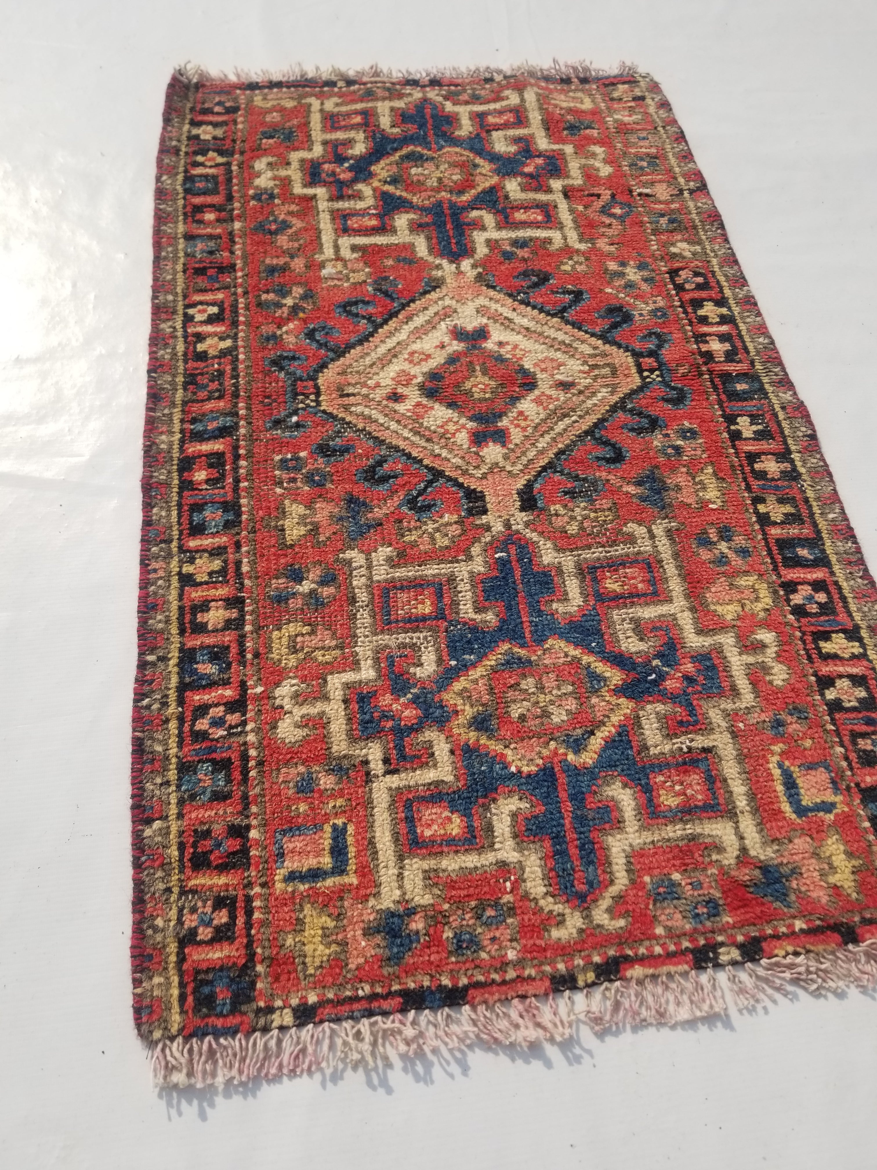 Antique Traditional Handmade Kazakh Wool Multicolor Rug 95x57cm