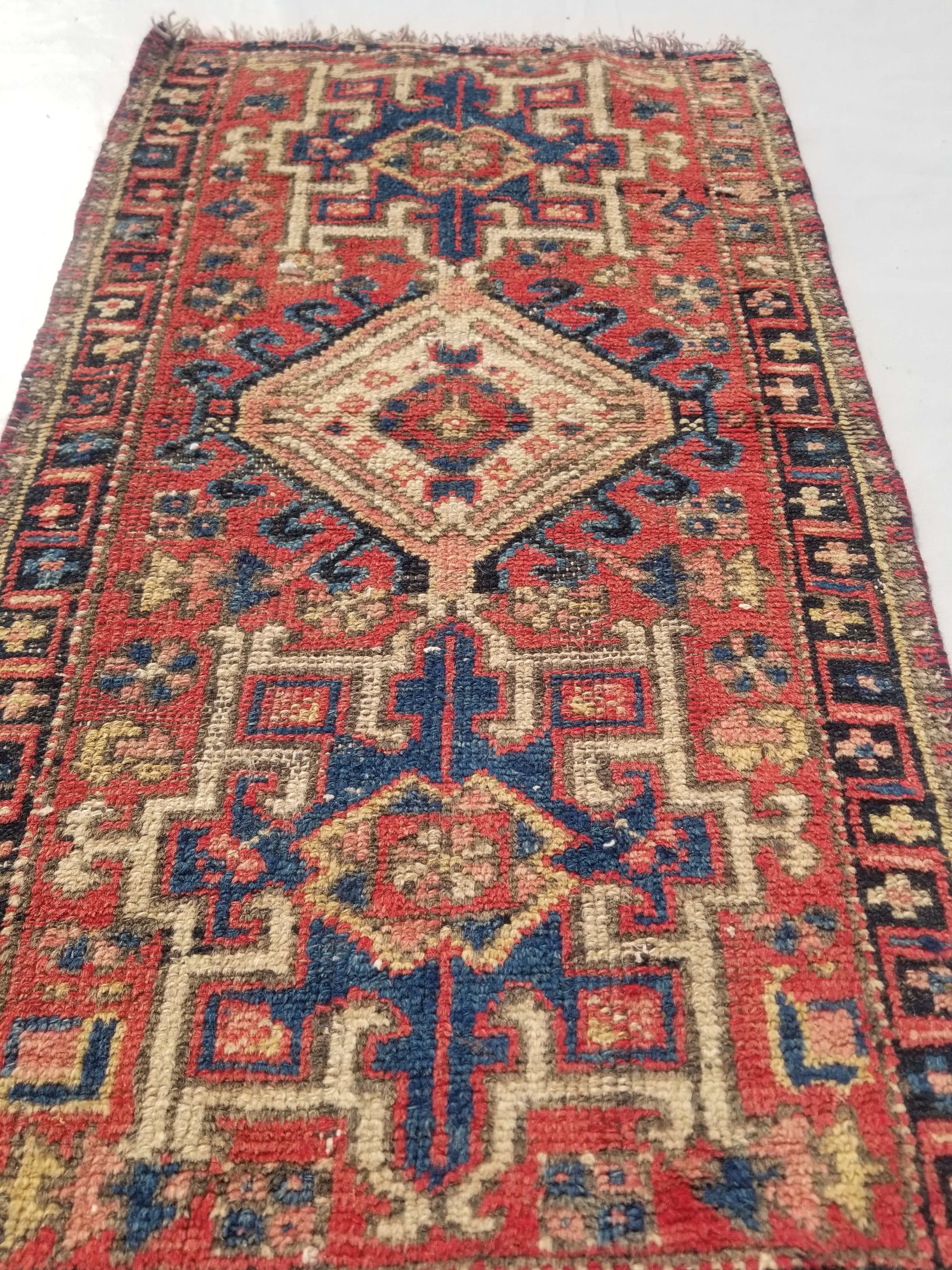 Antique Traditional Handmade Kazakh Wool Multicolor Rug 95x57cm