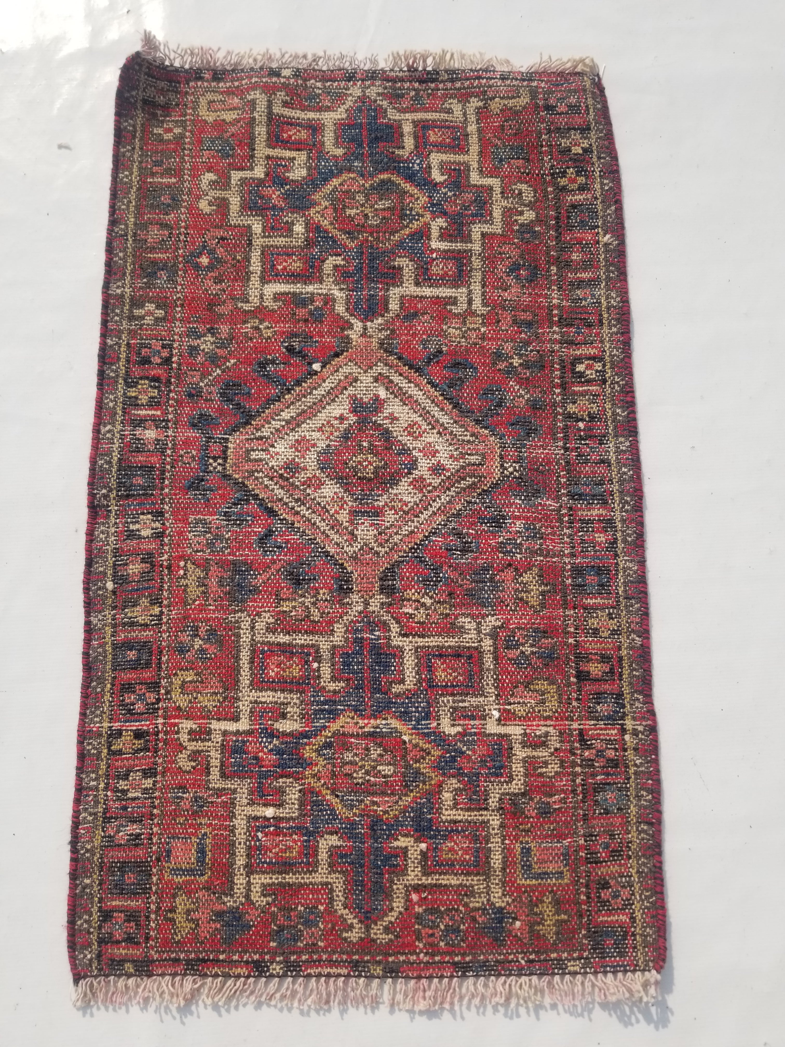 Antique Traditional Handmade Kazakh Wool Multicolor Rug 95x57cm