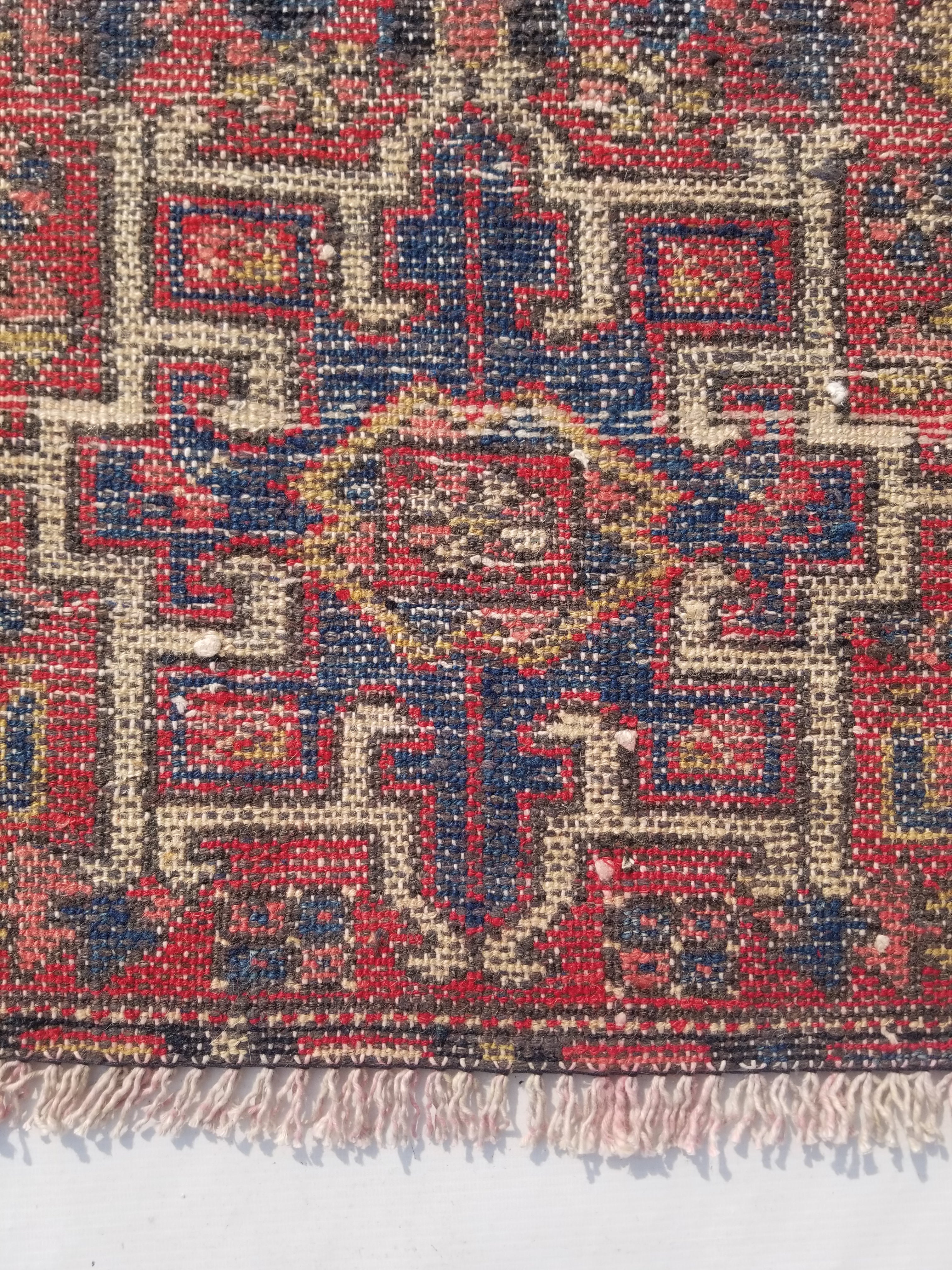 Antique Traditional Handmade Kazakh Wool Multicolor Rug 95x57cm