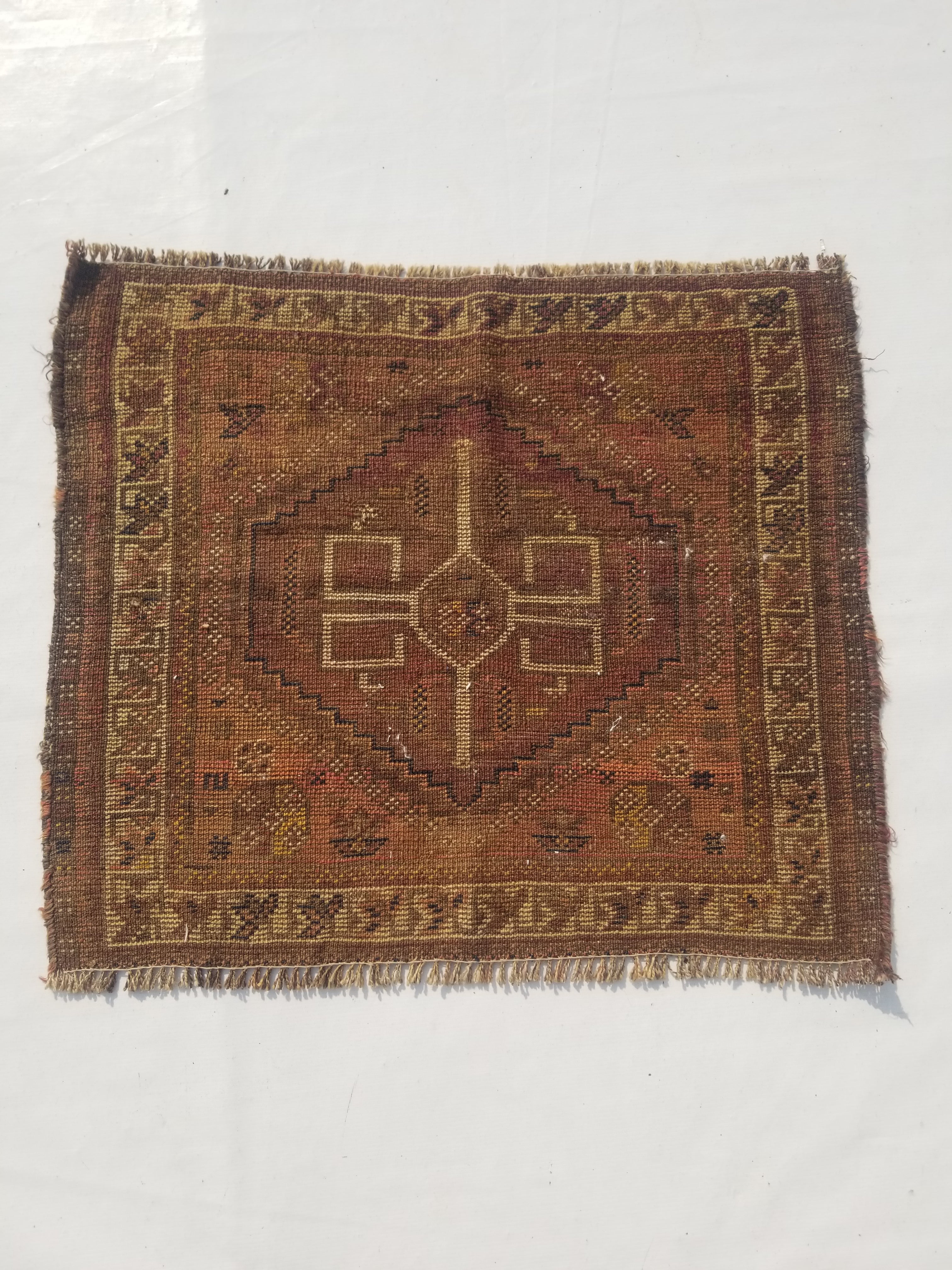 Antique Traditional Handmade Oriental Wool Multicolor Rug 77x62cm