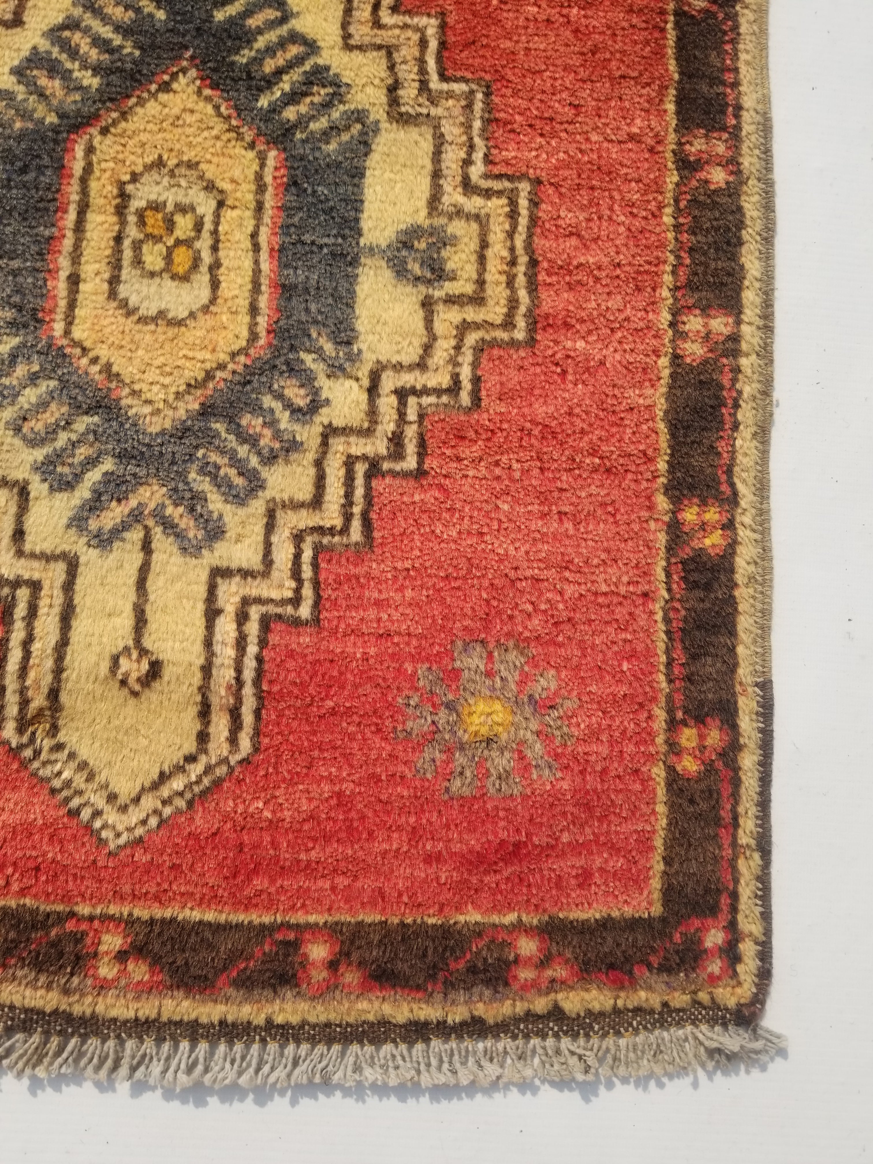 Distressed Vintage Traditional Handmade Turkish Wool Multicolor Rug 109x54cm