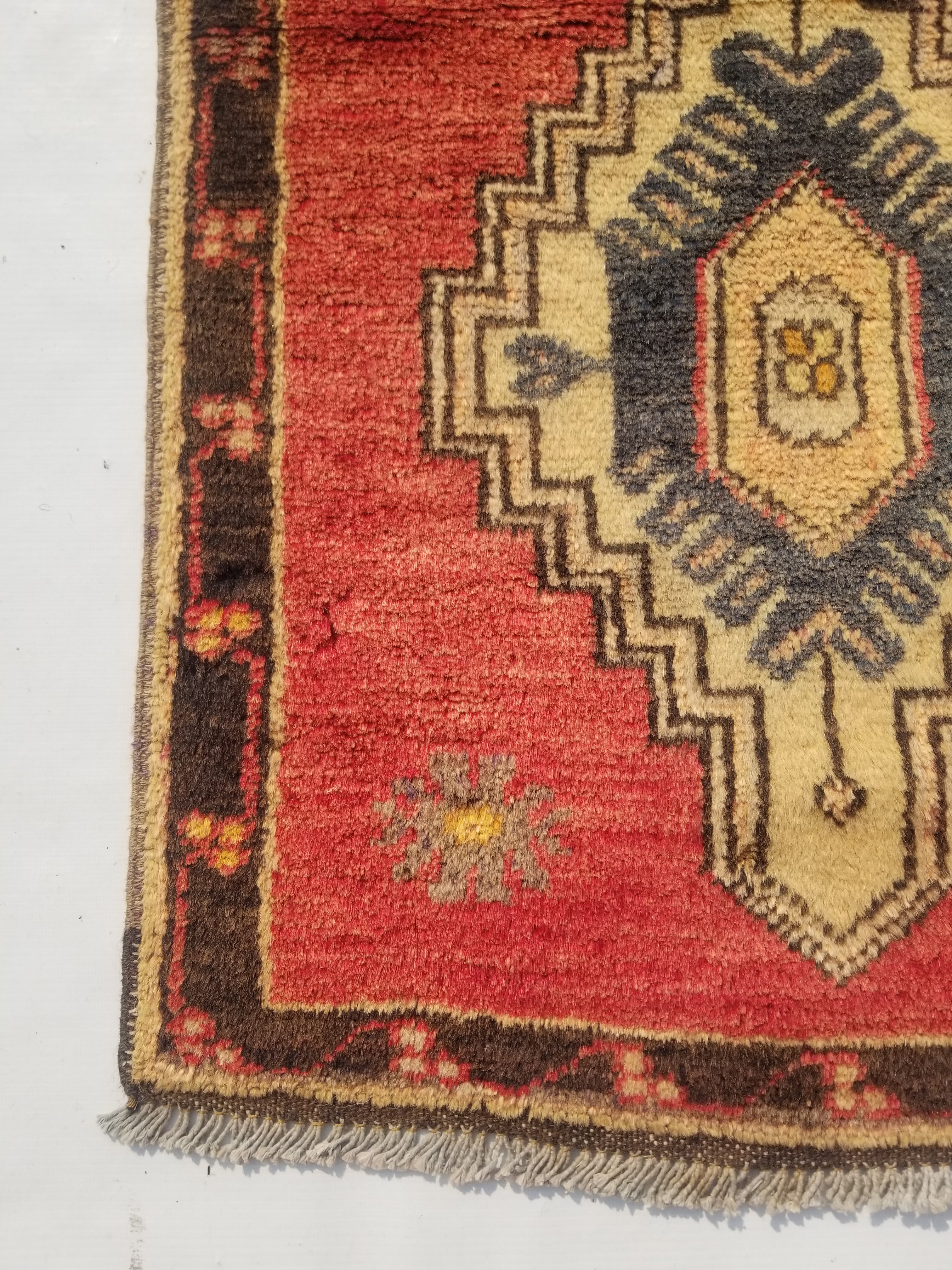 Distressed Vintage Traditional Handmade Turkish Wool Multicolor Rug 109x54cm