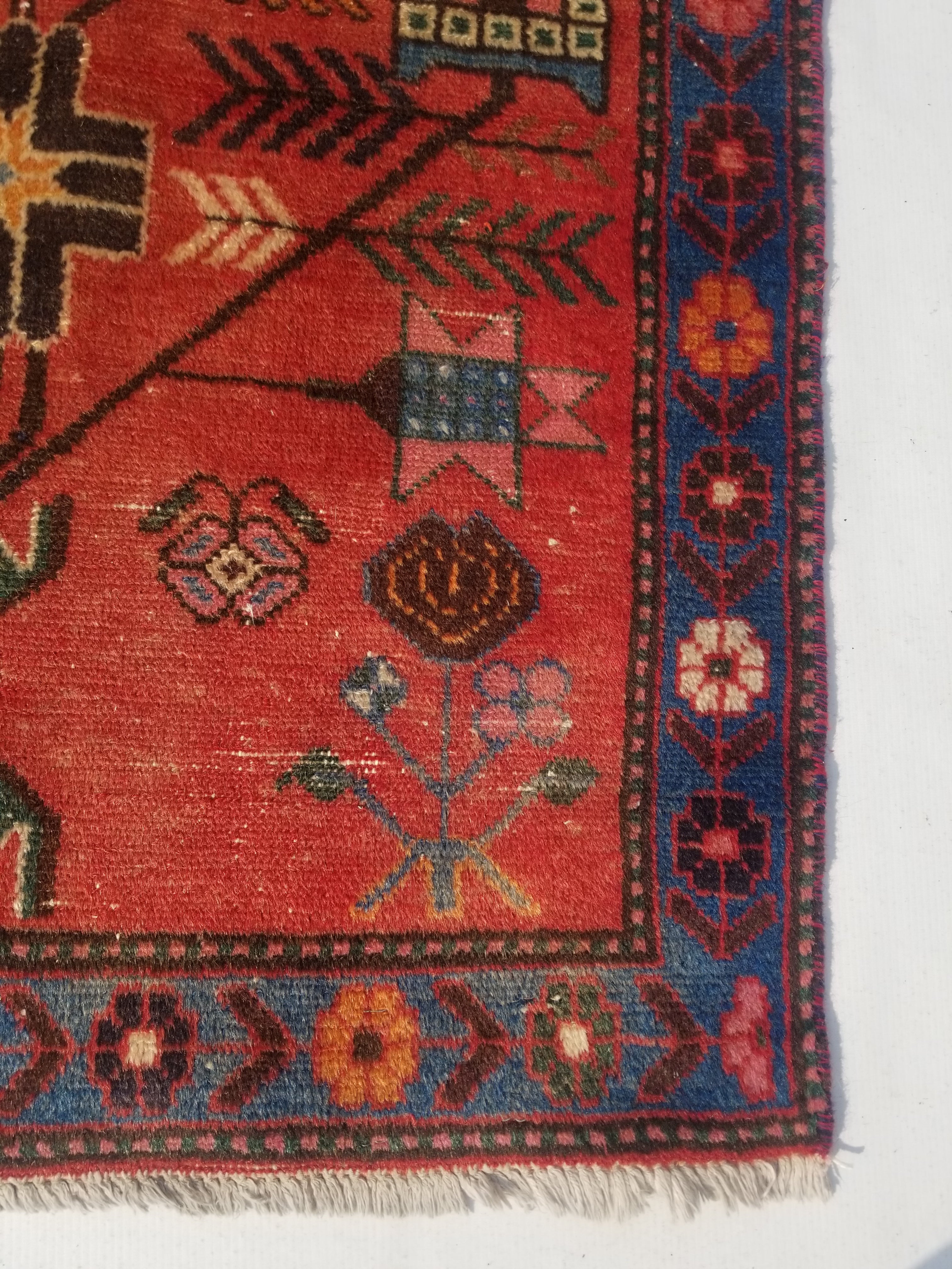 Distressed Vintage Handmade Afghan Wool Multicolor Rug 123x74cm