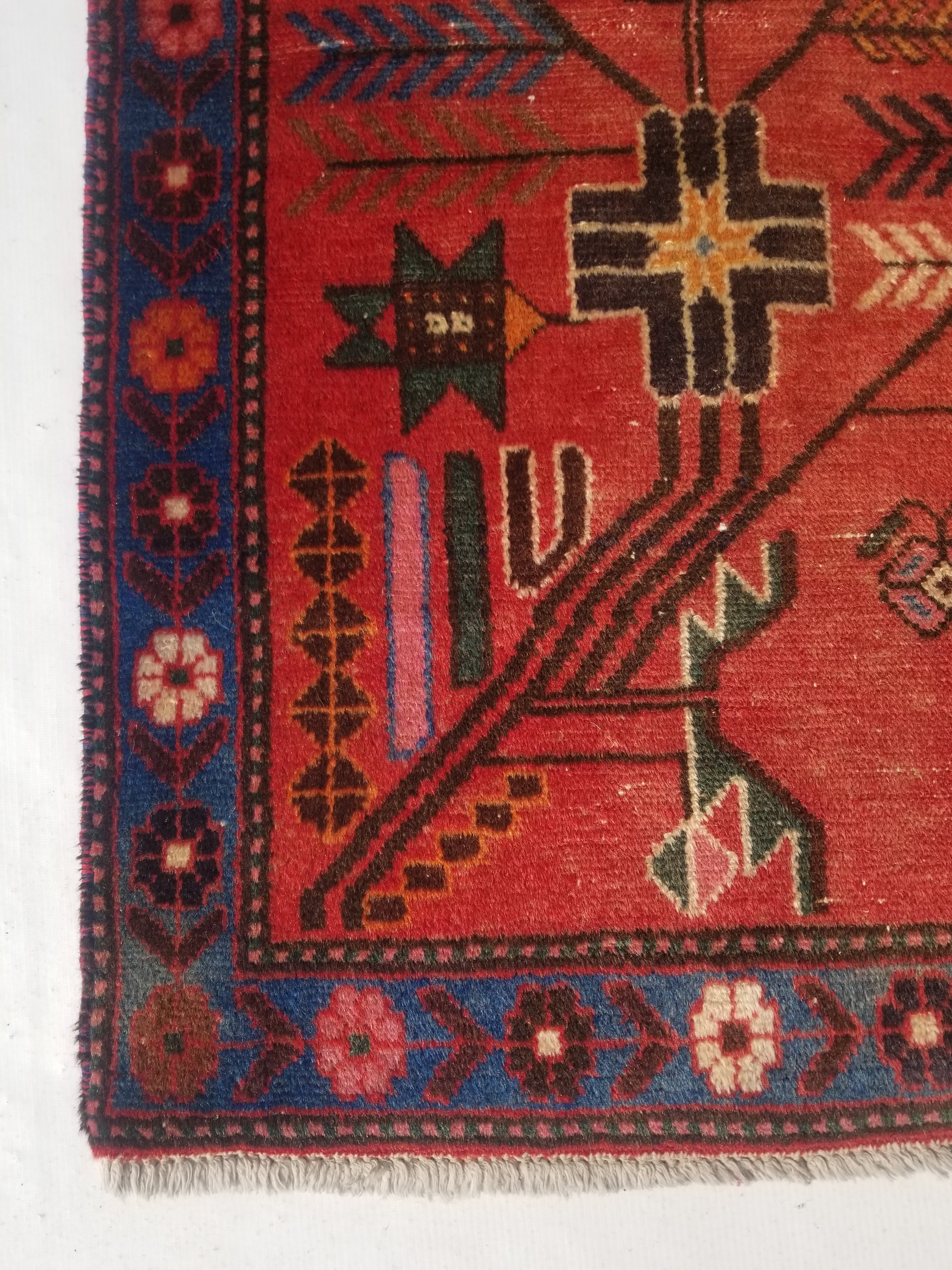Distressed Vintage Handmade Afghan Wool Multicolor Rug 123x74cm