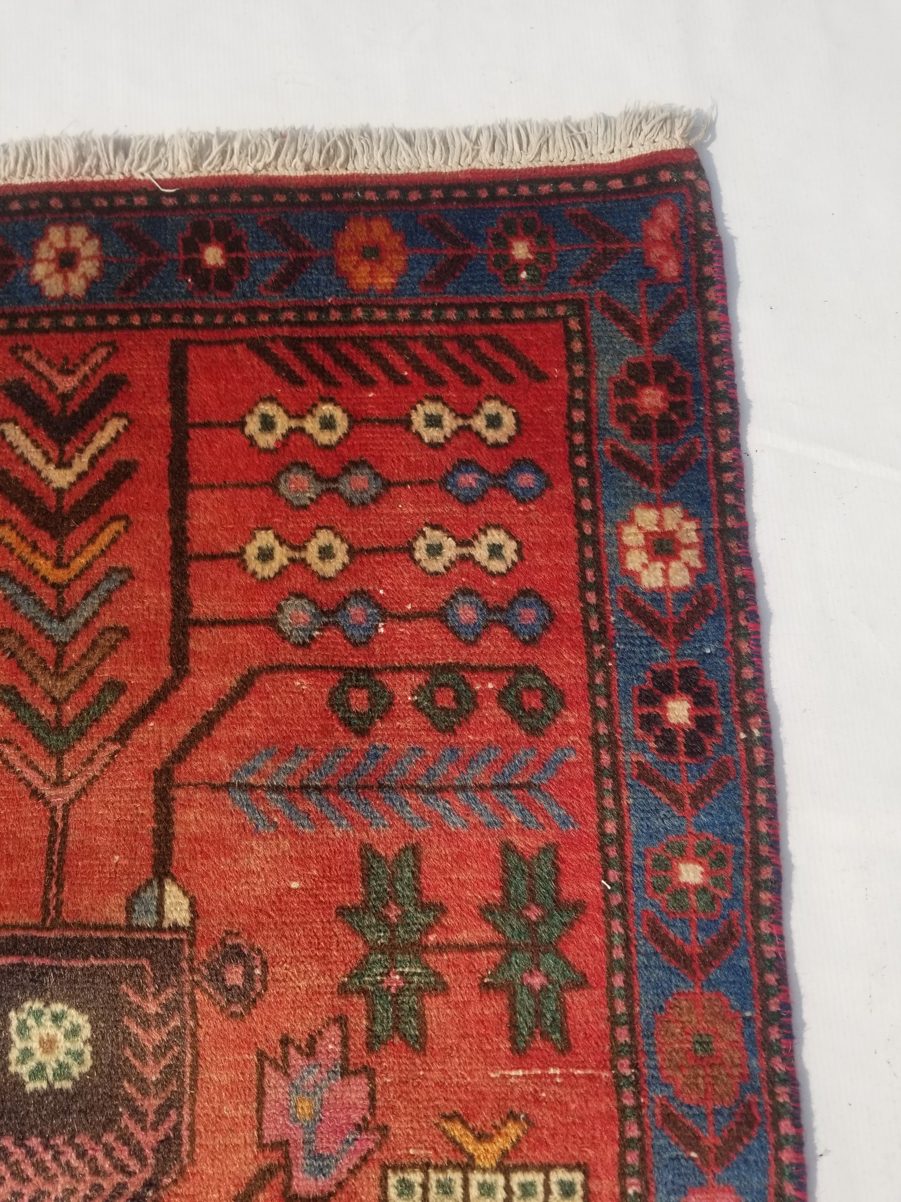 Distressed Vintage Handmade Afghan Wool Multicolor Rug 123x74cm