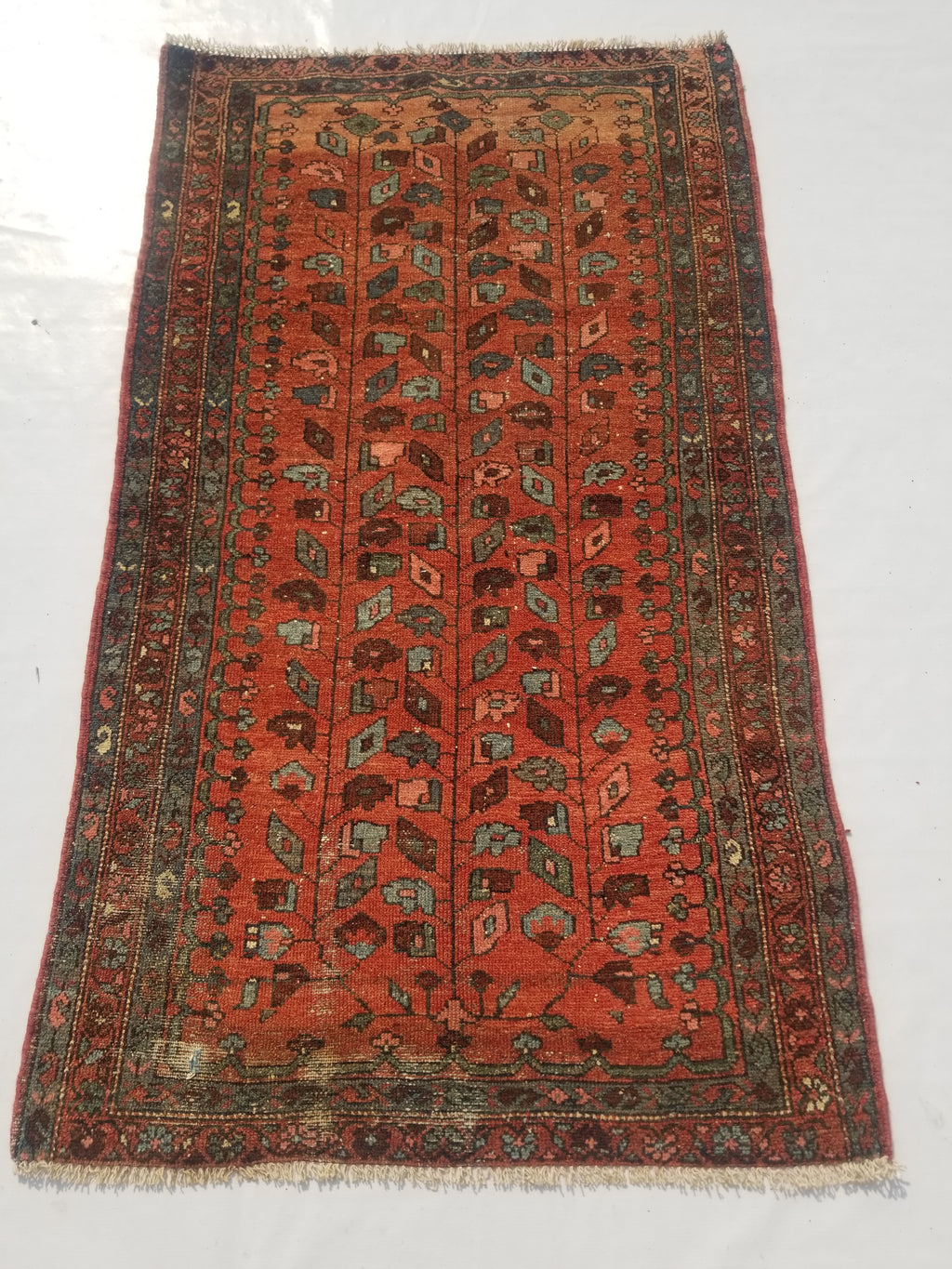 Distressed Antique Traditional Handmade Turkoman Wool Multicolor Rug 173x99cm