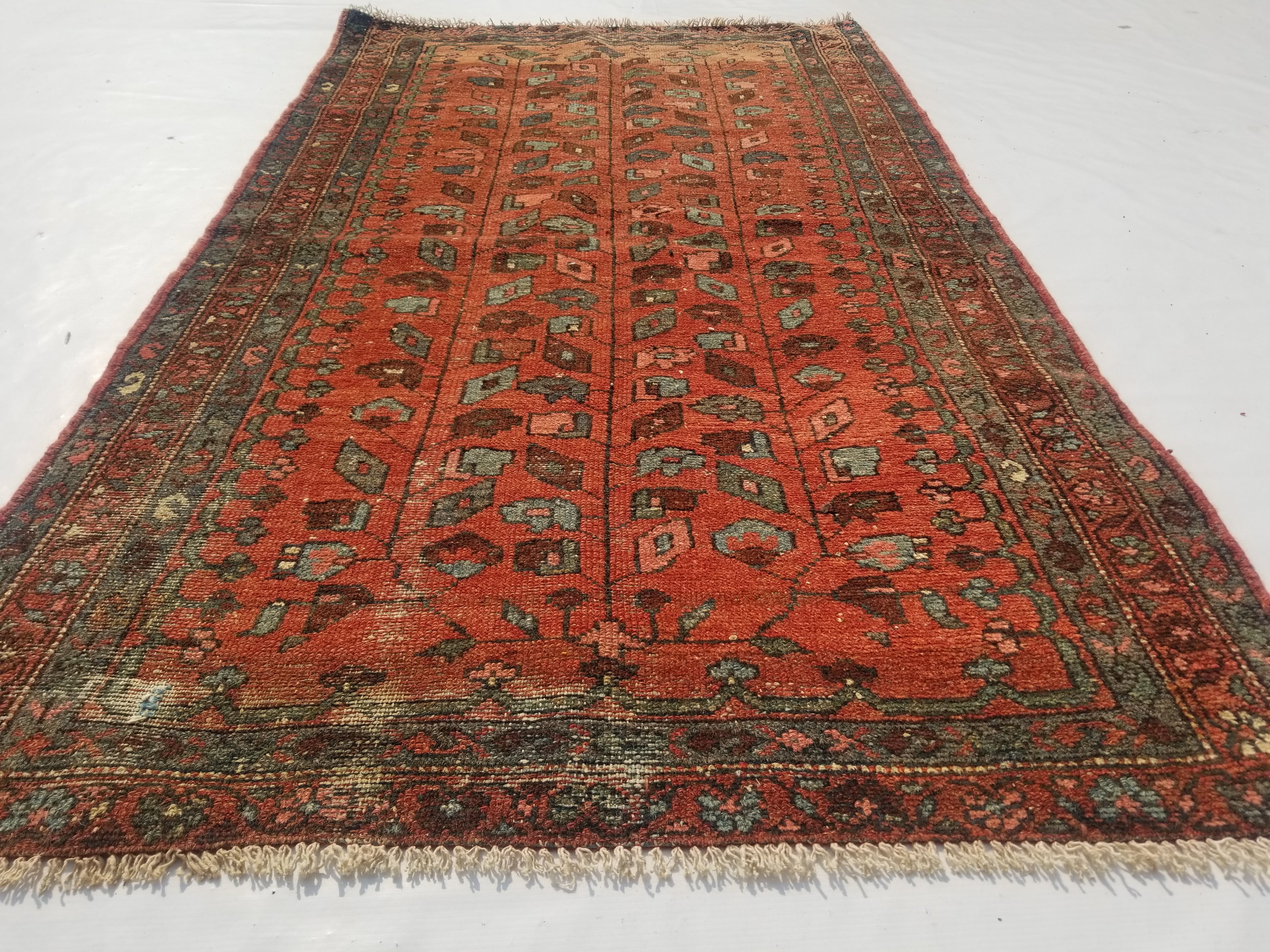 Distressed Antique Traditional Handmade Turkoman Wool Multicolor Rug 173x99cm