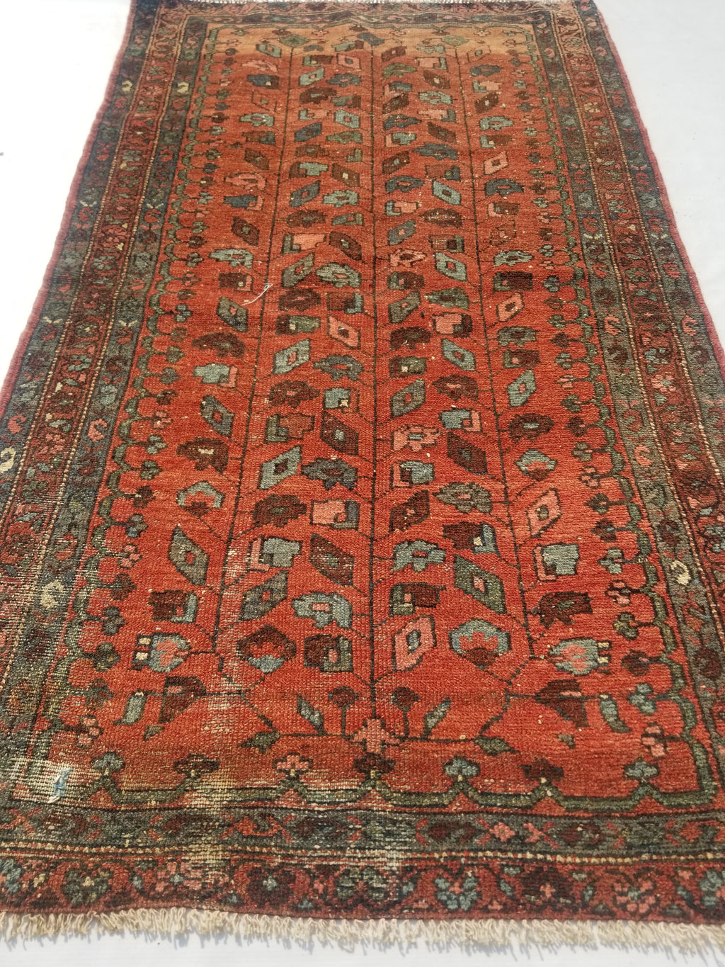 Distressed Antique Traditional Handmade Turkoman Wool Multicolor Rug 173x99cm