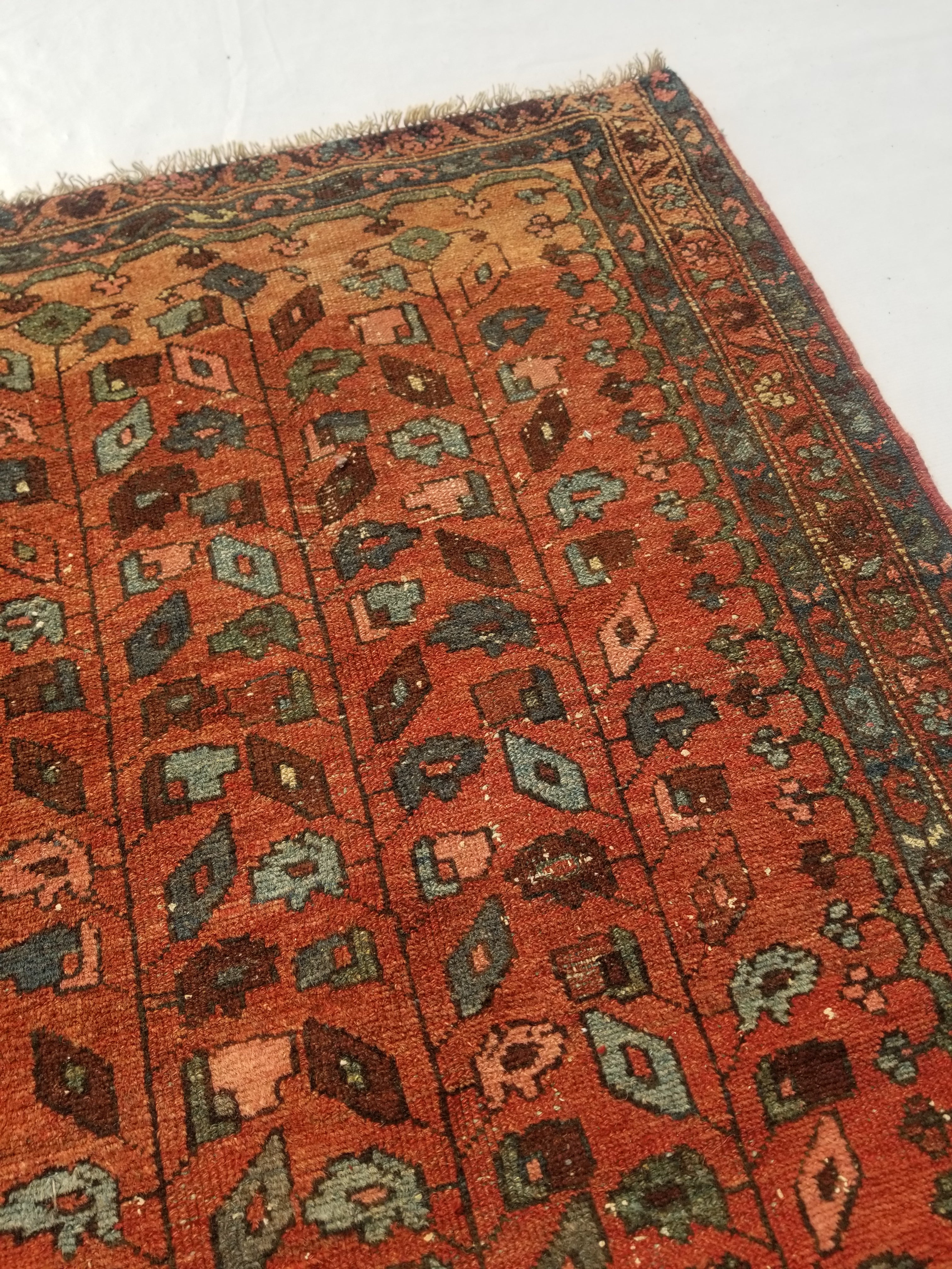 Distressed Antique Traditional Handmade Turkoman Wool Multicolor Rug 173x99cm