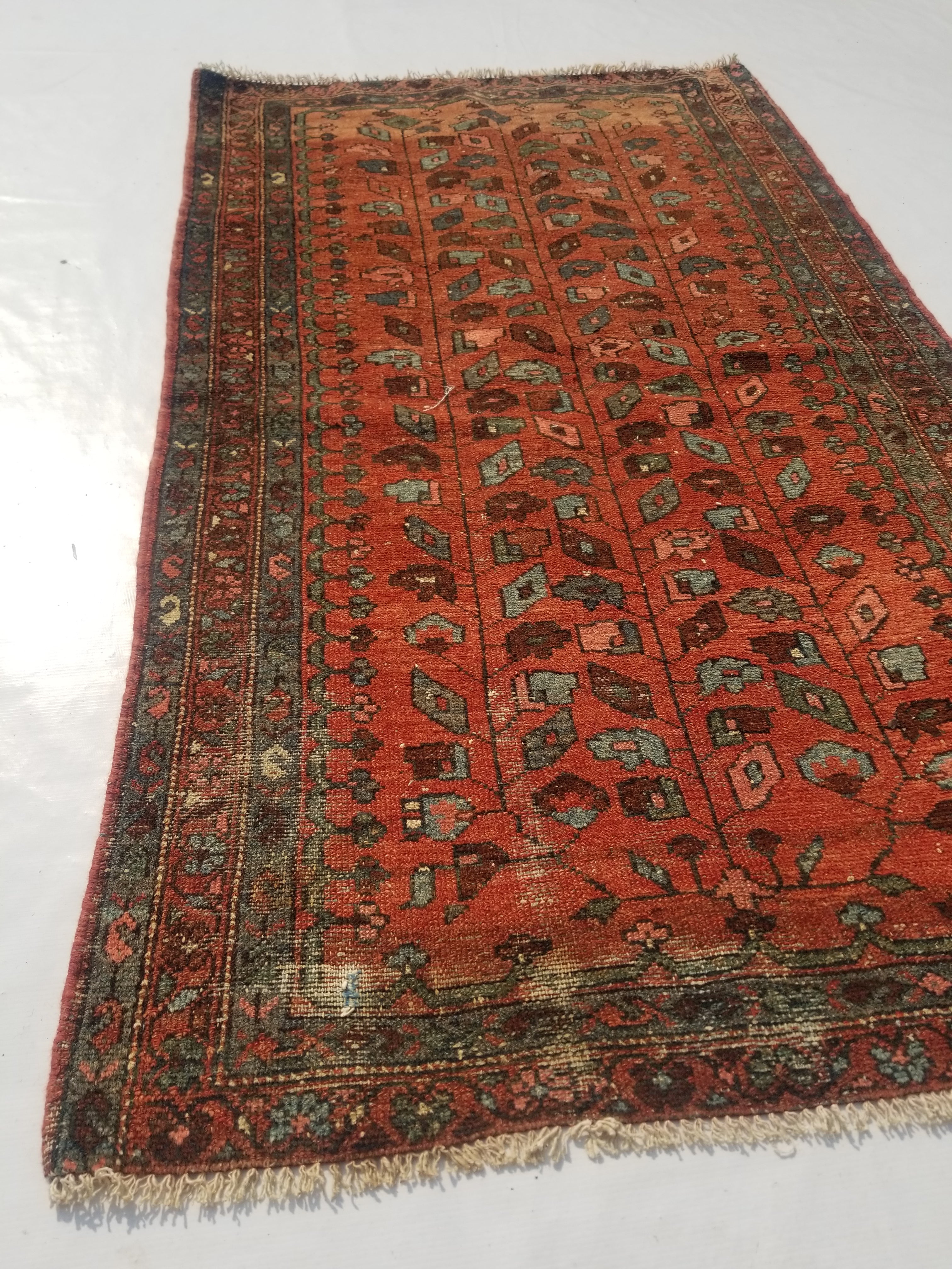 Distressed Antique Traditional Handmade Turkoman Wool Multicolor Rug 173x99cm