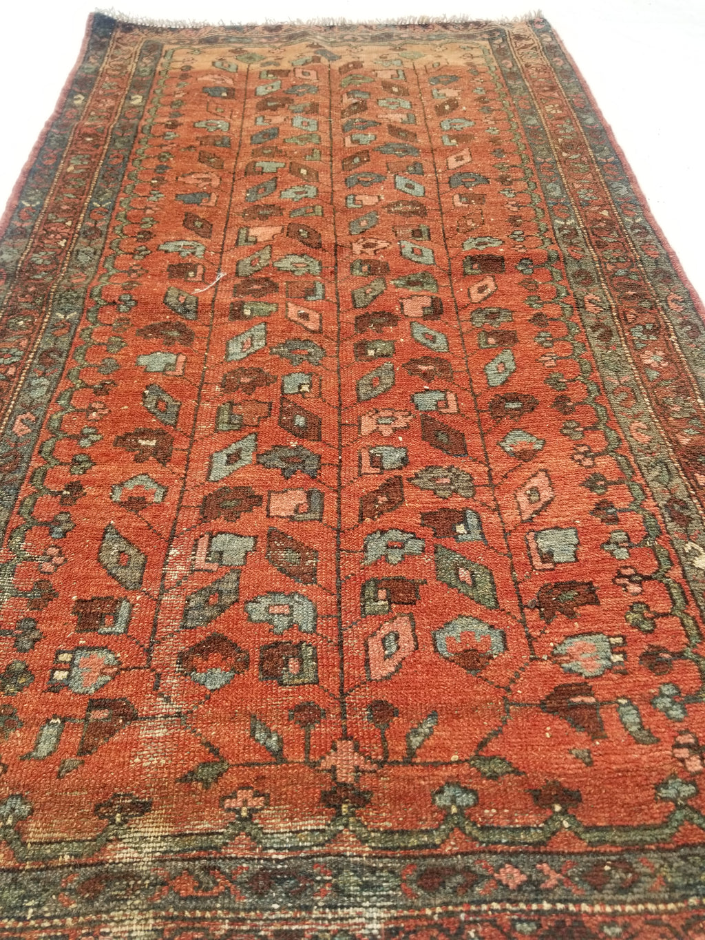 Distressed Antique Traditional Handmade Turkoman Wool Multicolor Rug 173x99cm