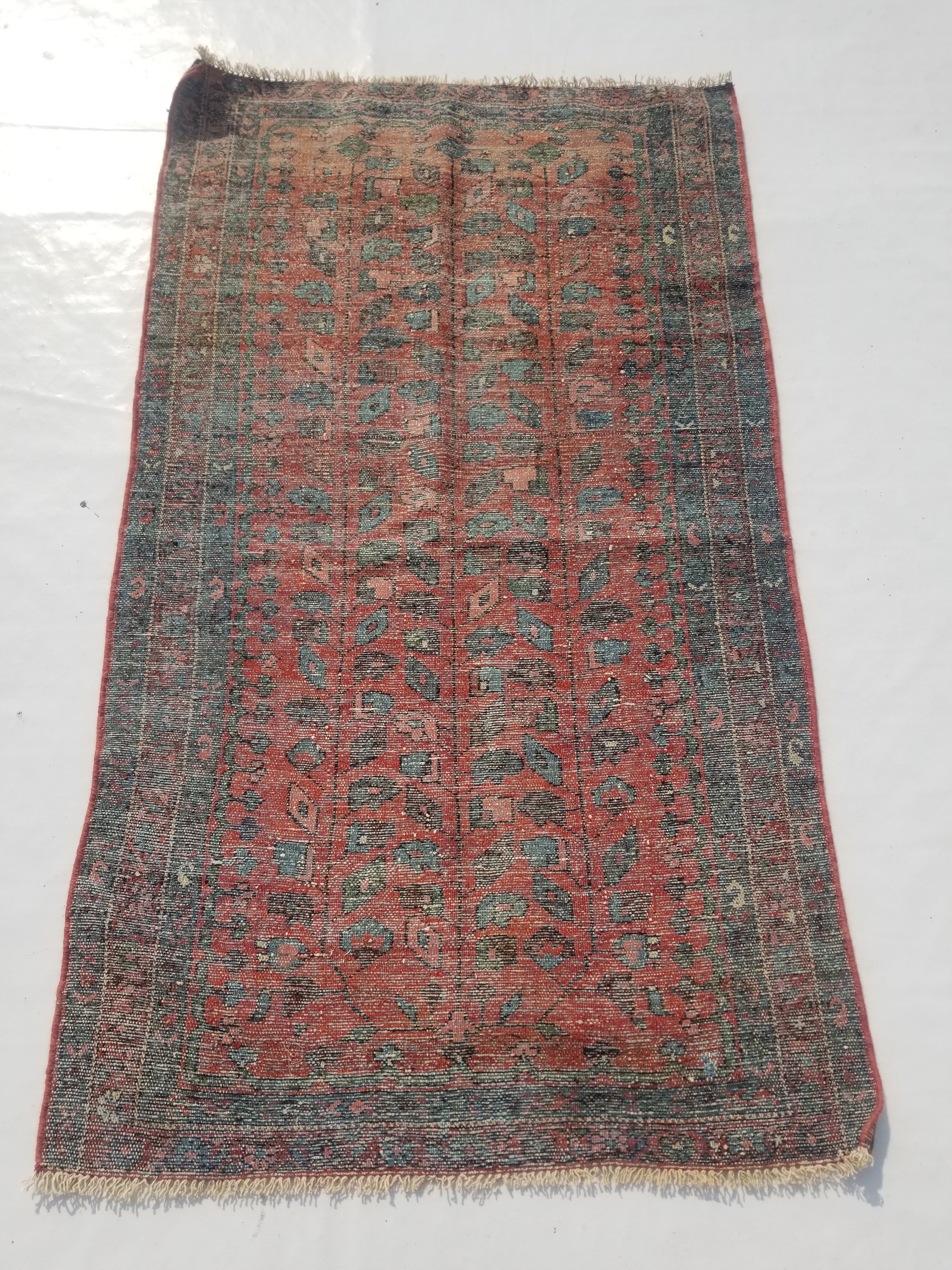 Distressed Antique Traditional Handmade Turkoman Wool Multicolor Rug 173x99cm