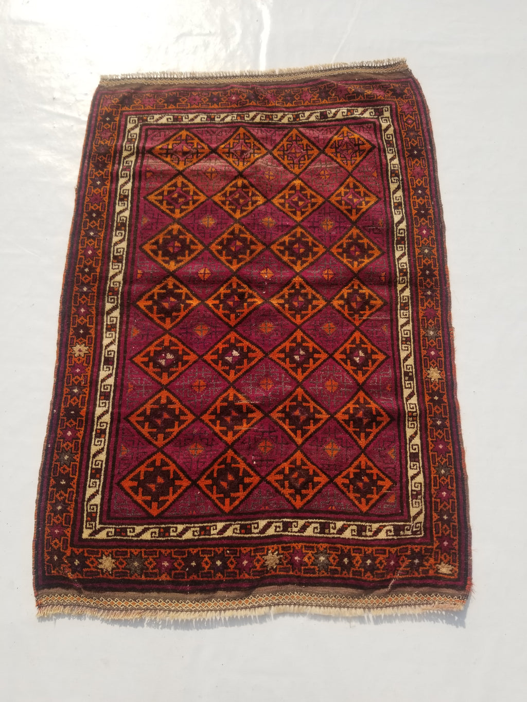 Distressed Antique Traditional Handmade Afghan Wool Multicolor Rug 146x100cm