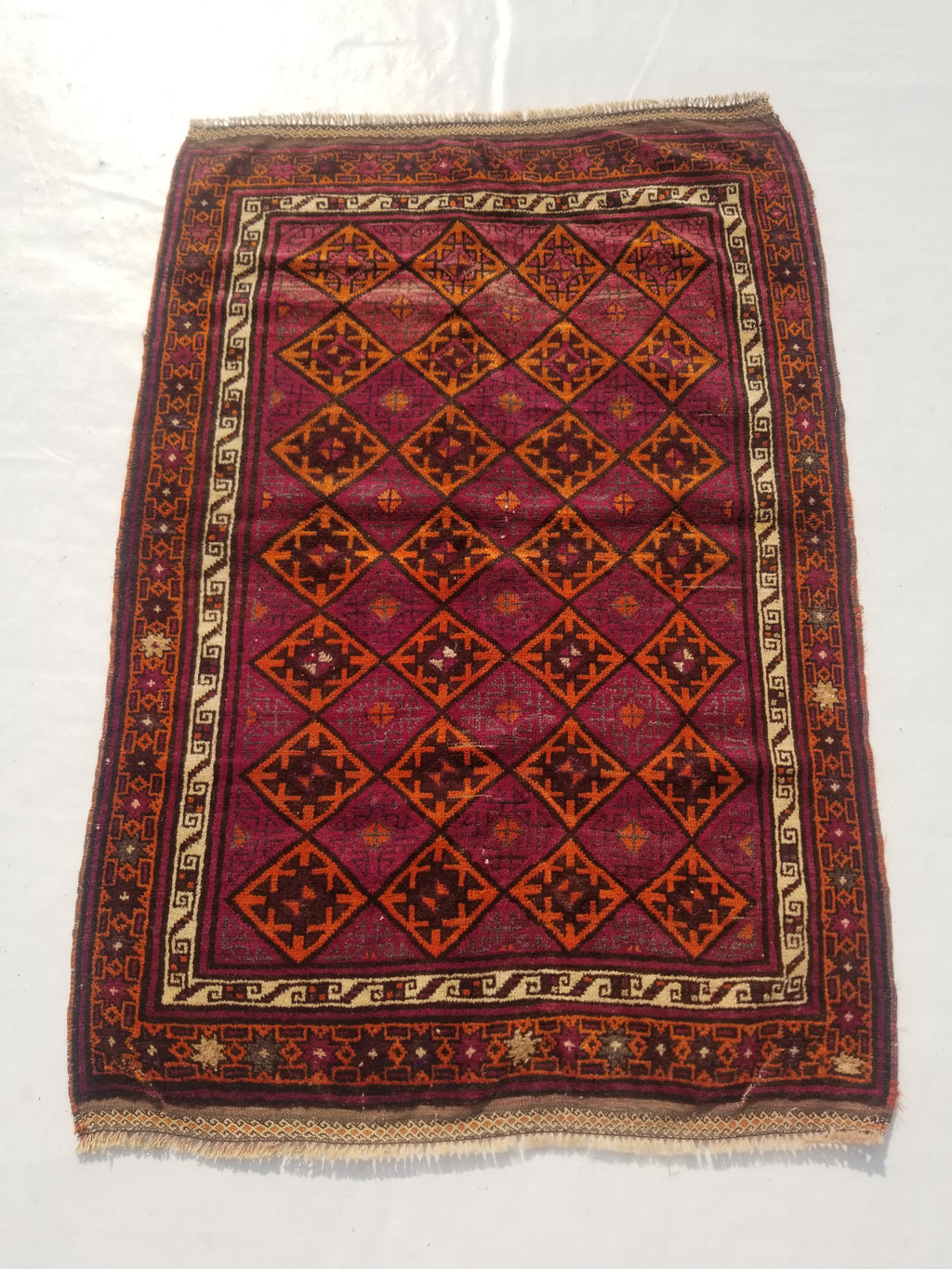 Distressed Antique Traditional Handmade Afghan Wool Multicolor Rug 146x100cm