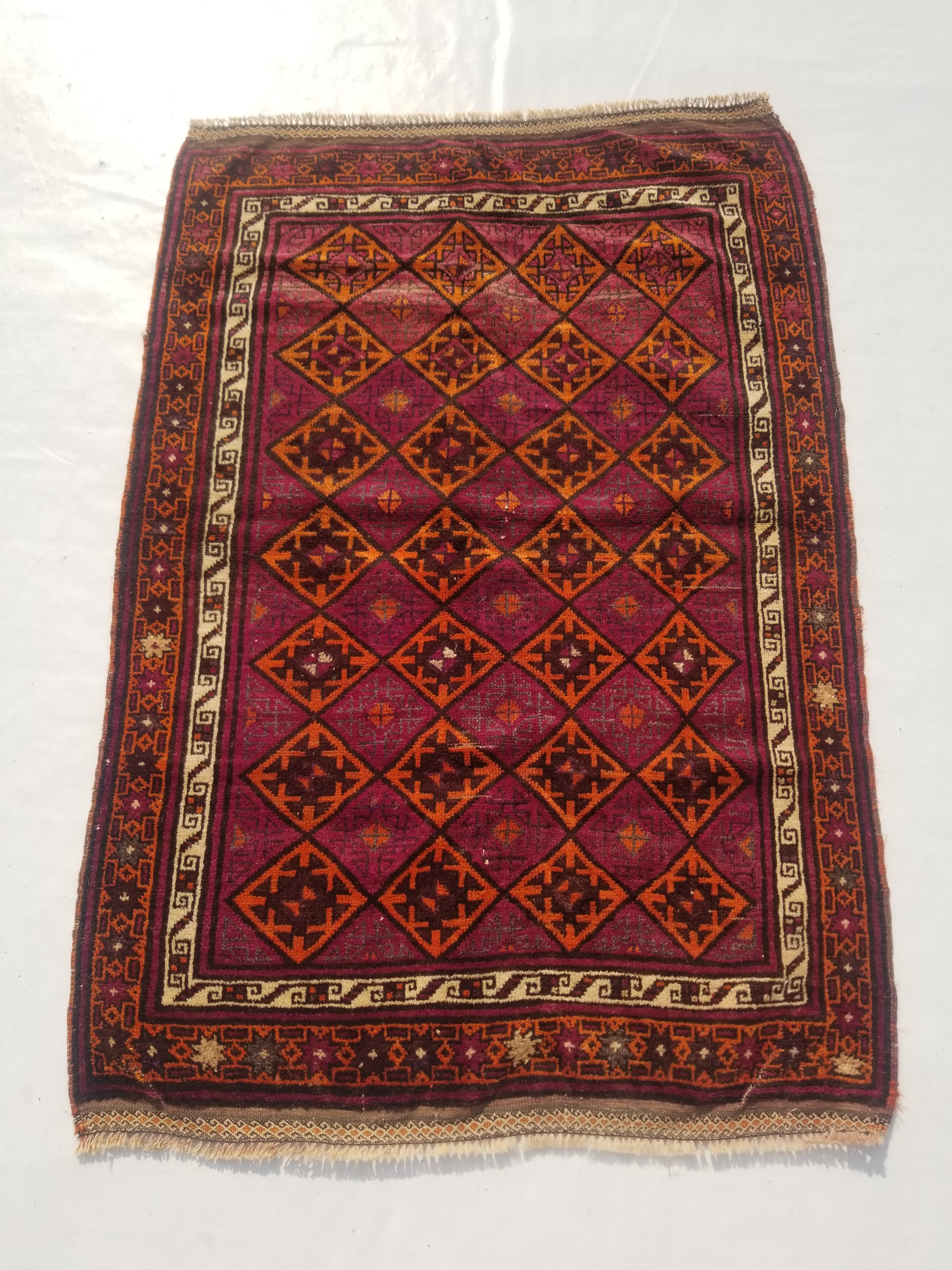 Distressed Antique Traditional Handmade Afghan Wool Multicolor Rug 146x100cm
