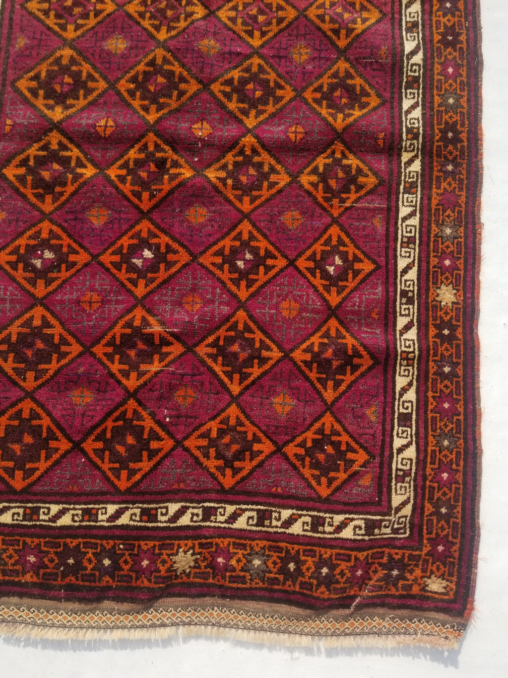 Distressed Antique Traditional Handmade Afghan Wool Multicolor Rug 146x100cm