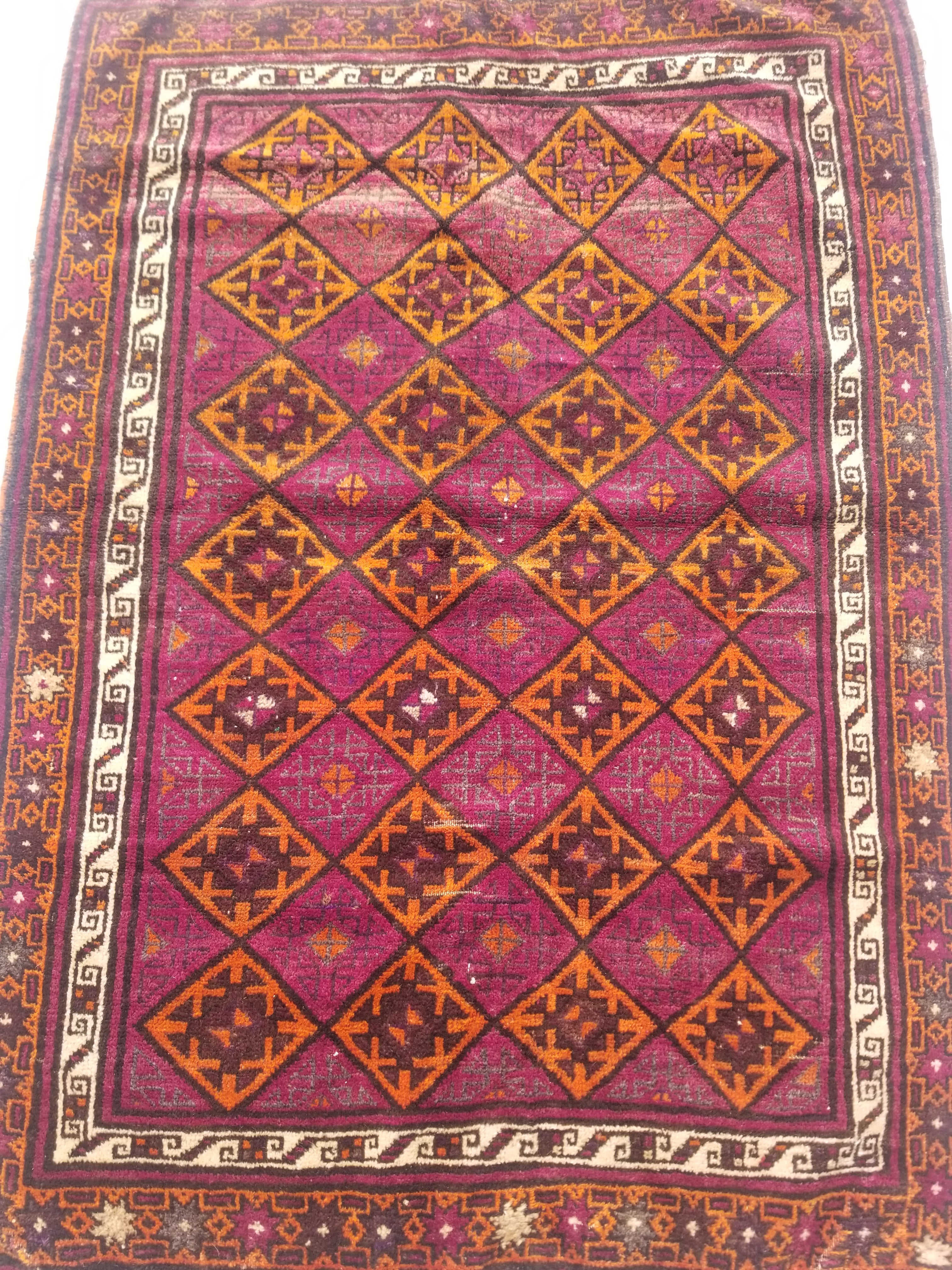 Distressed Antique Traditional Handmade Afghan Wool Multicolor Rug 146x100cm