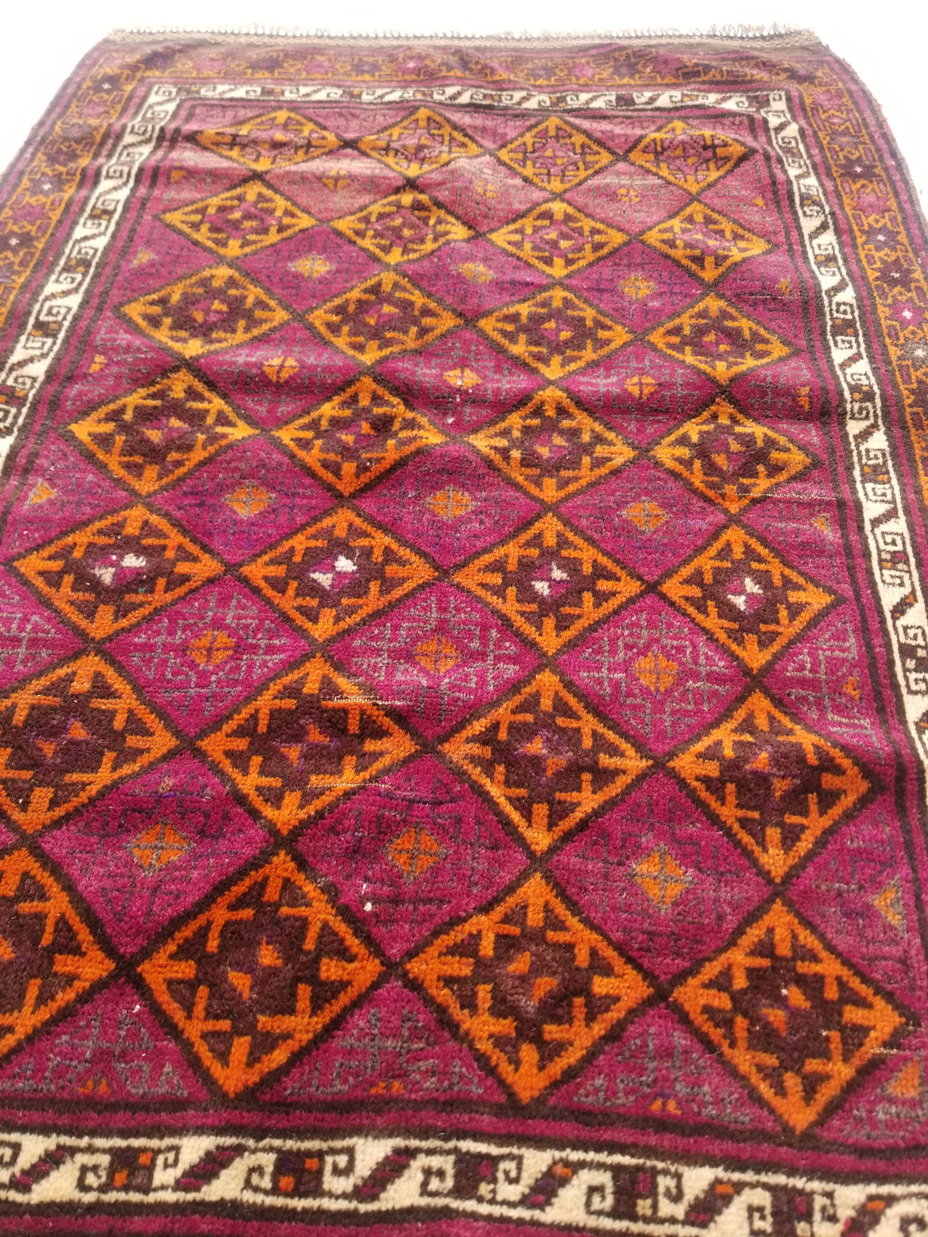 Distressed Antique Traditional Handmade Afghan Wool Multicolor Rug 146x100cm