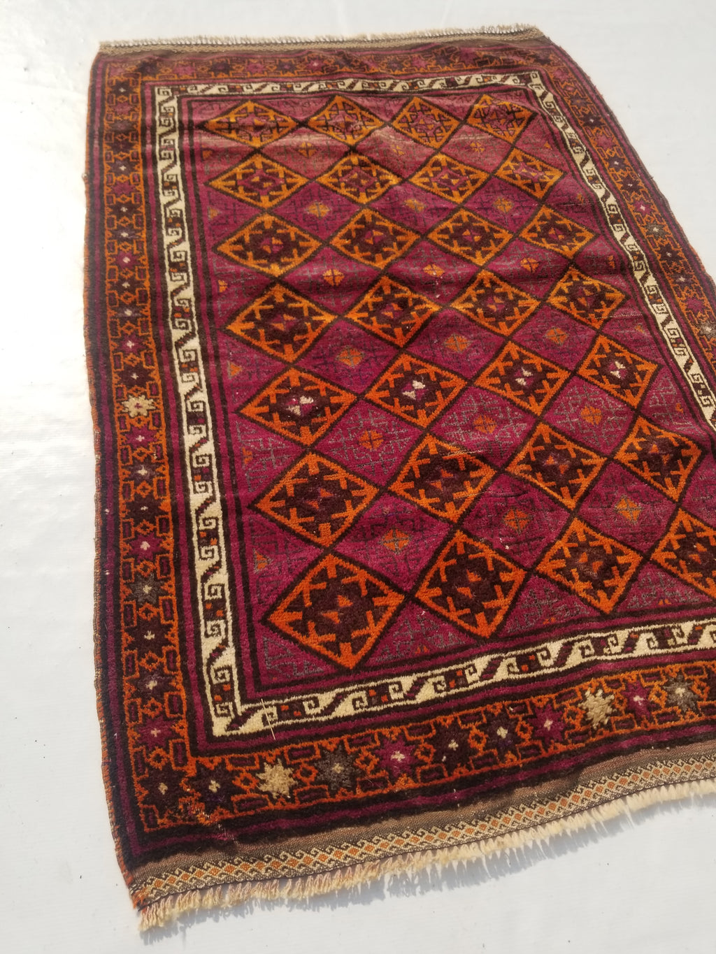 Distressed Antique Traditional Handmade Afghan Wool Multicolor Rug 146x100cm