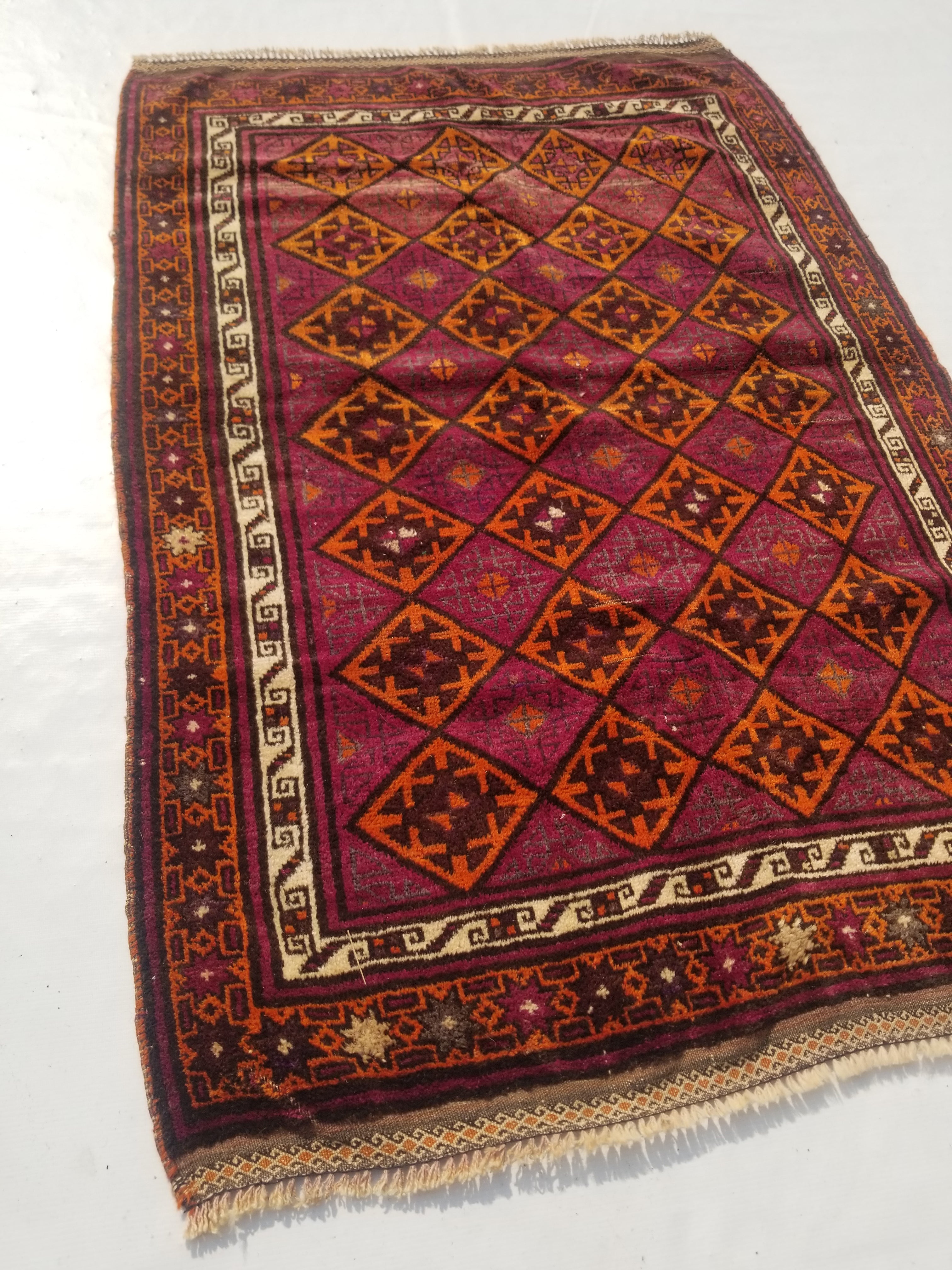 Distressed Antique Traditional Handmade Afghan Wool Multicolor Rug 146x100cm