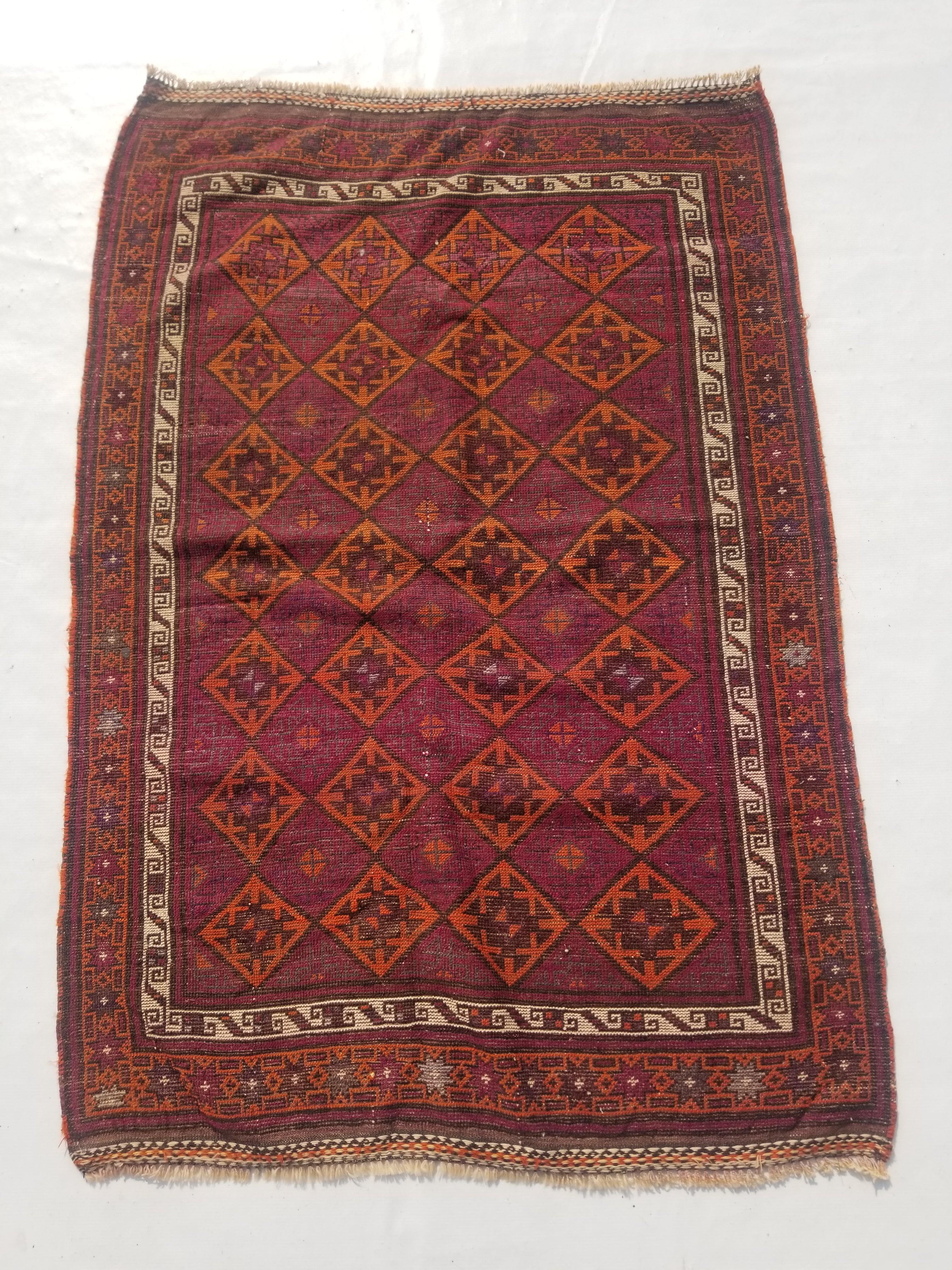 Distressed Antique Traditional Handmade Afghan Wool Multicolor Rug 146x100cm