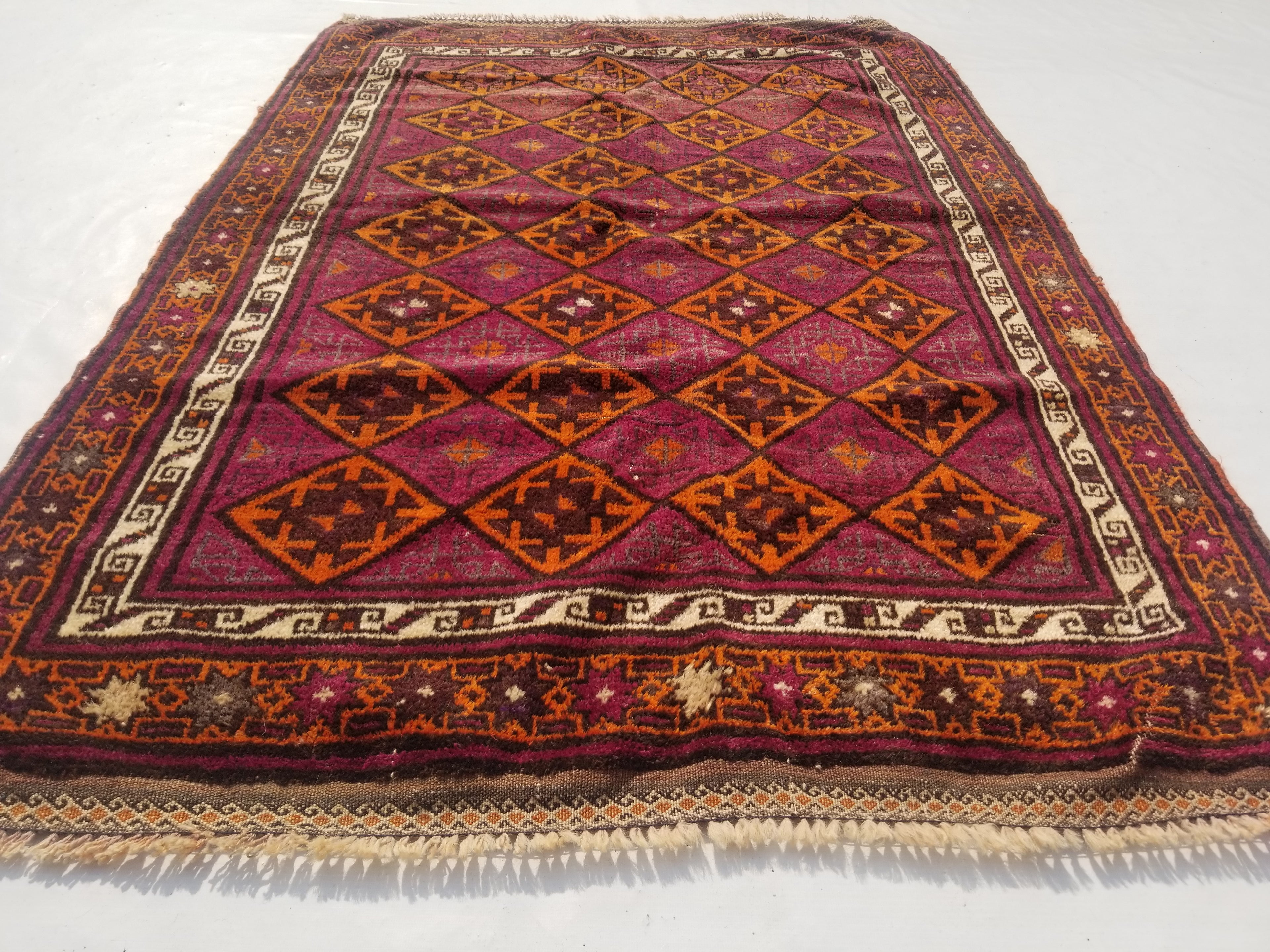 Distressed Antique Traditional Handmade Afghan Wool Multicolor Rug 146x100cm