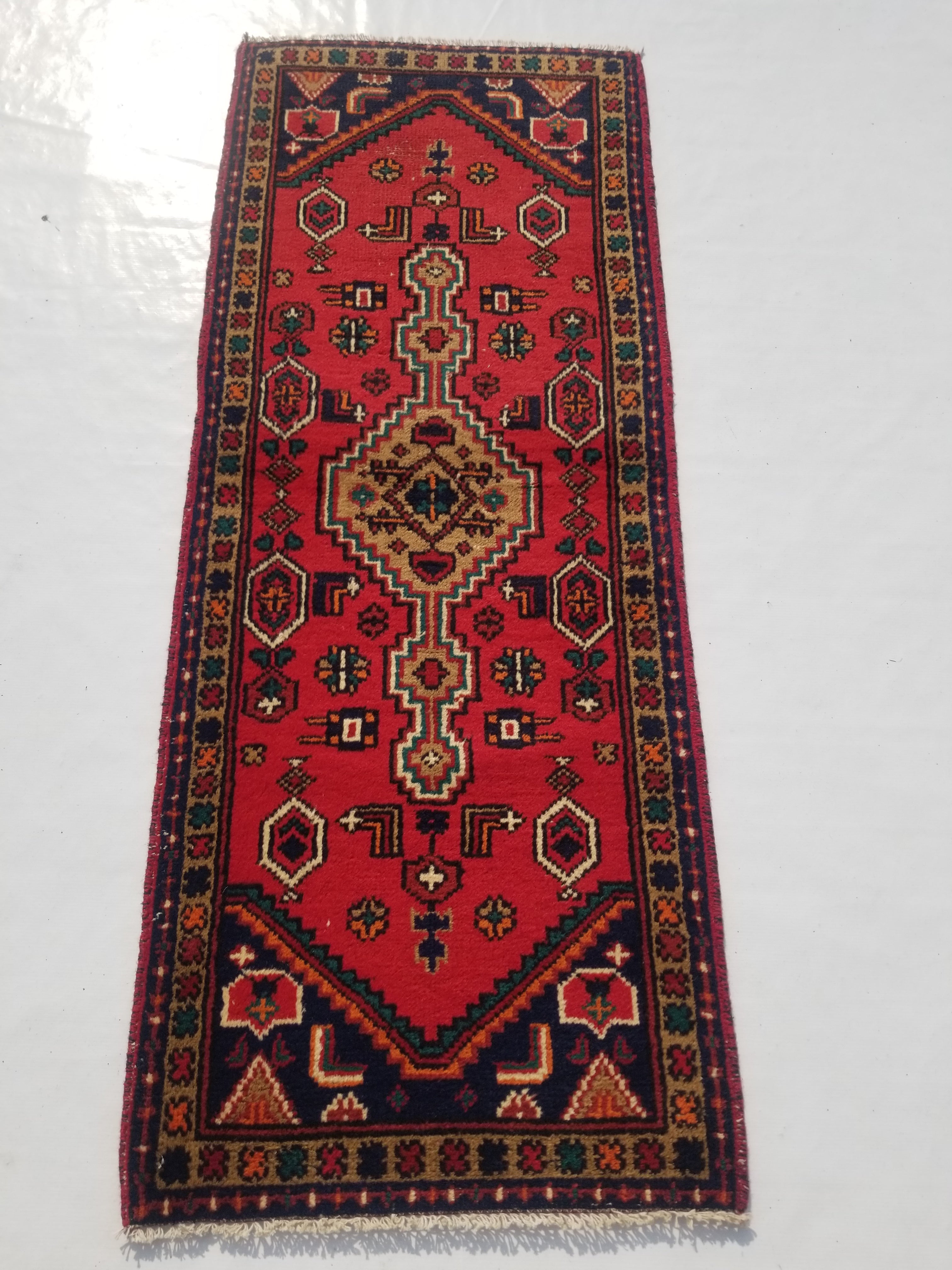Vintage Traditional Handmade Hamadan Wool Multicolor Runner Rug 159x63cm