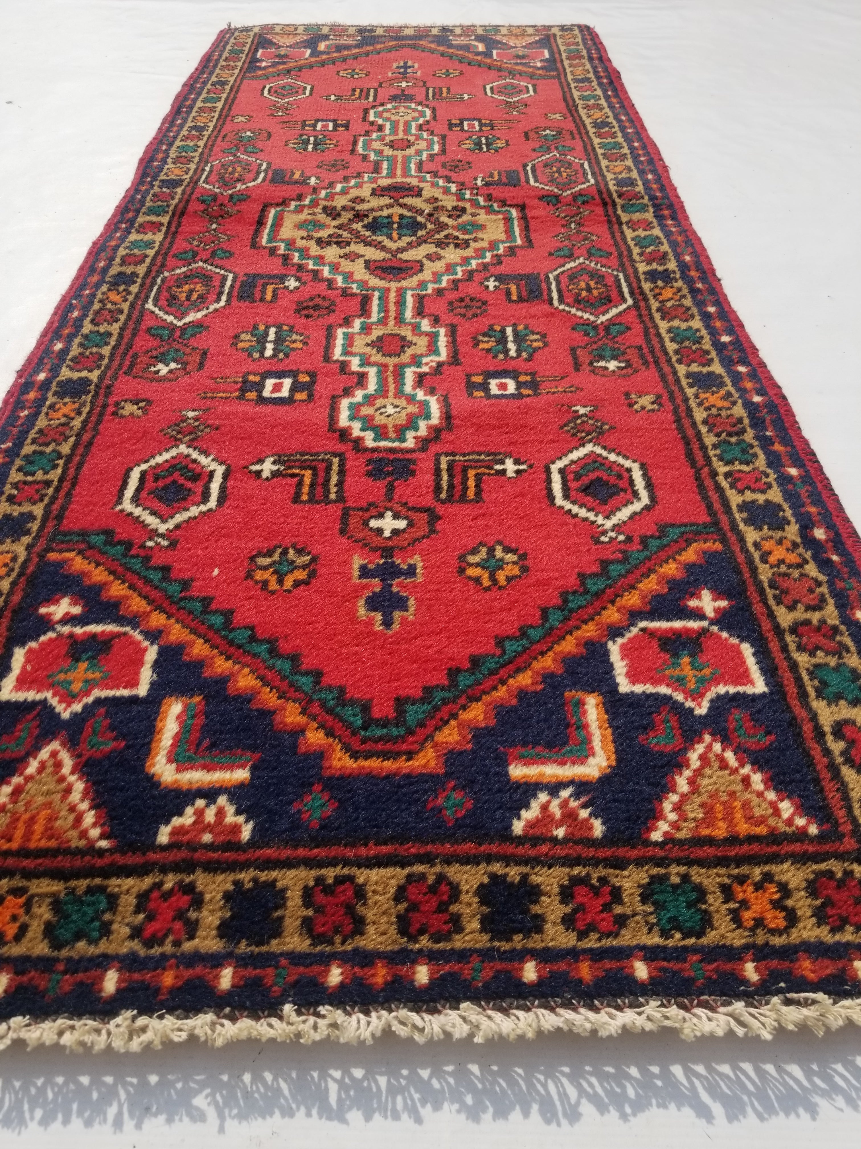 Vintage Traditional Handmade Hamadan Wool Multicolor Runner Rug 159x63cm