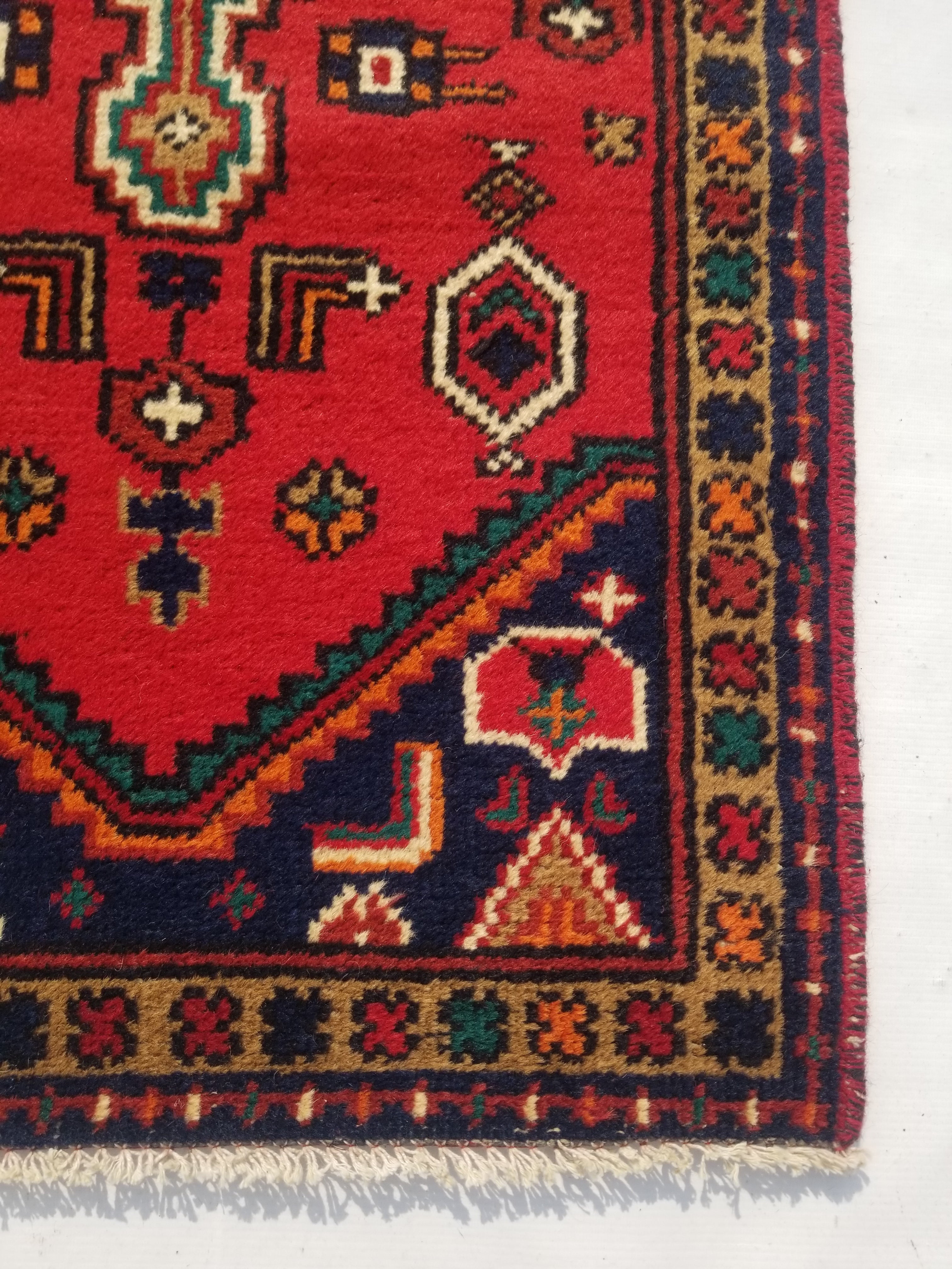 Vintage Traditional Handmade Hamadan Wool Multicolor Runner Rug 159x63cm