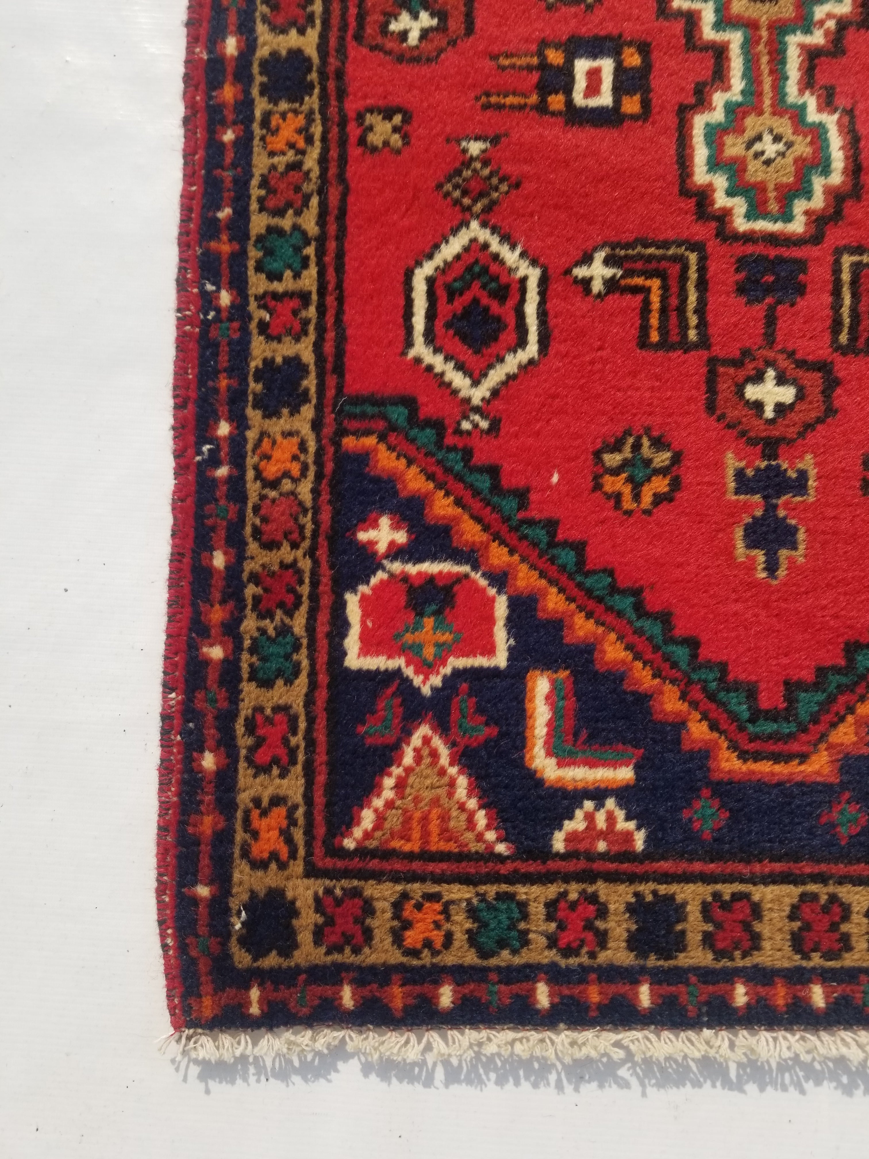 Vintage Traditional Handmade Hamadan Wool Multicolor Runner Rug 159x63cm