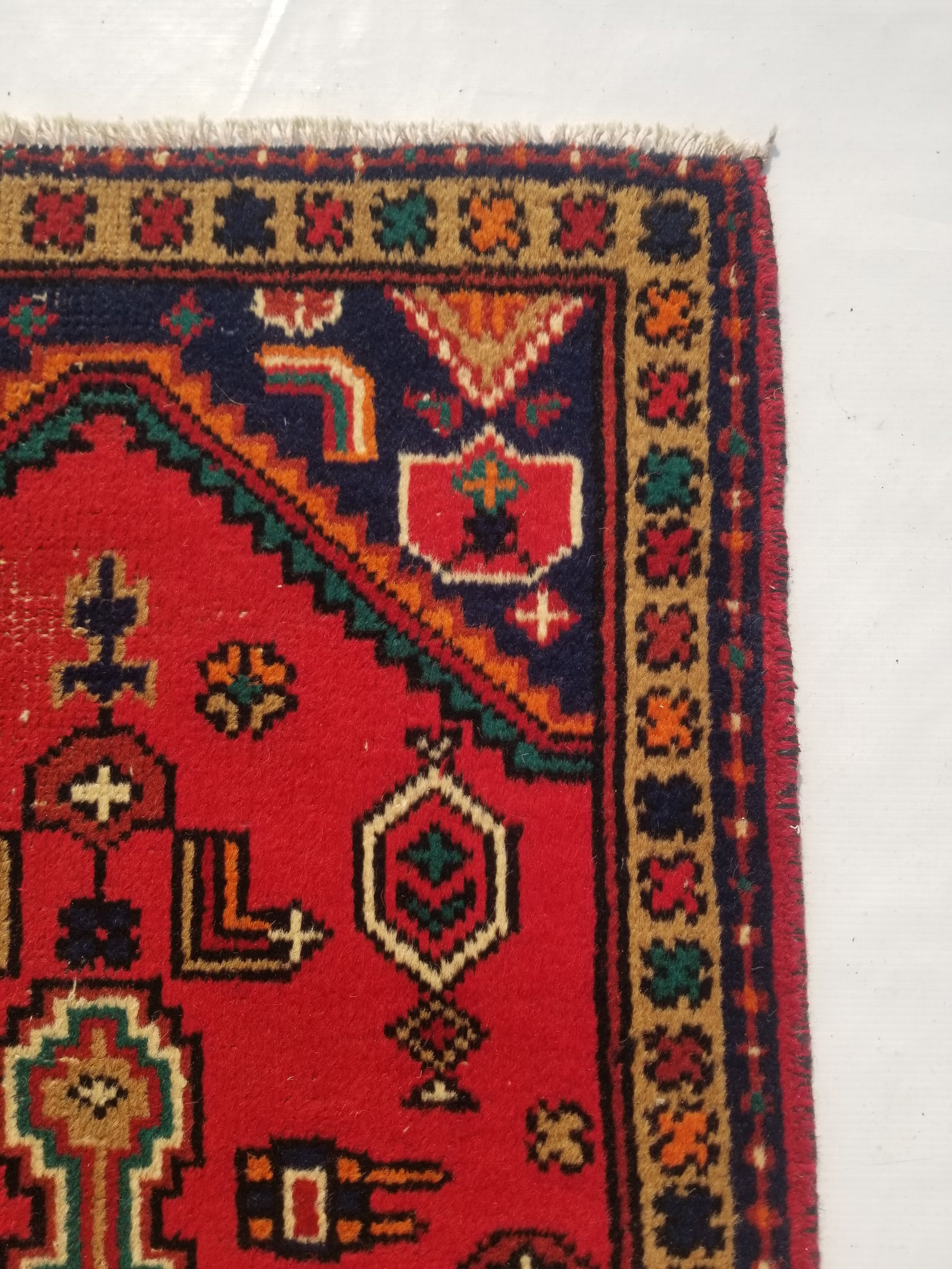 Vintage Traditional Handmade Hamadan Wool Multicolor Runner Rug 159x63cm