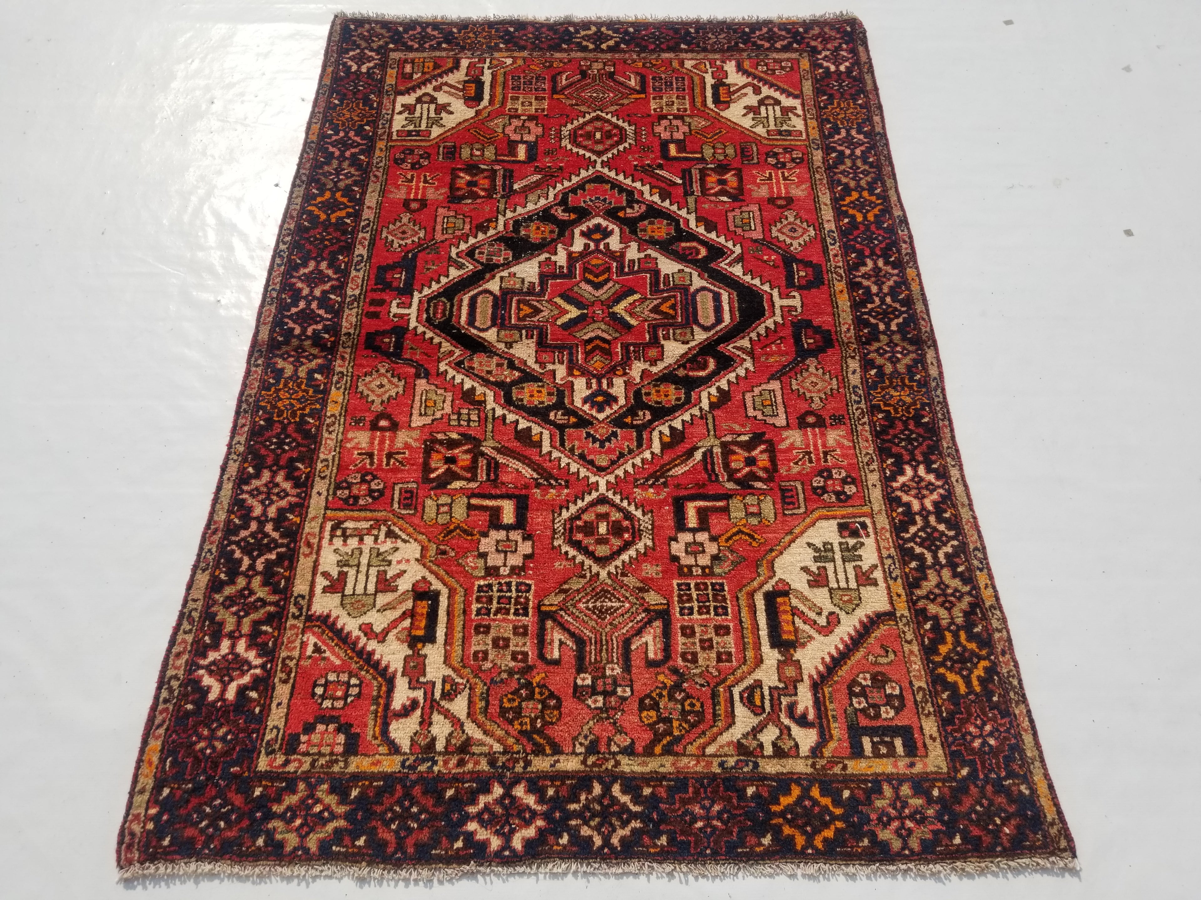 Vintage Traditional Handmade Karajeh Wool Multicolor Rug 189x129cm
