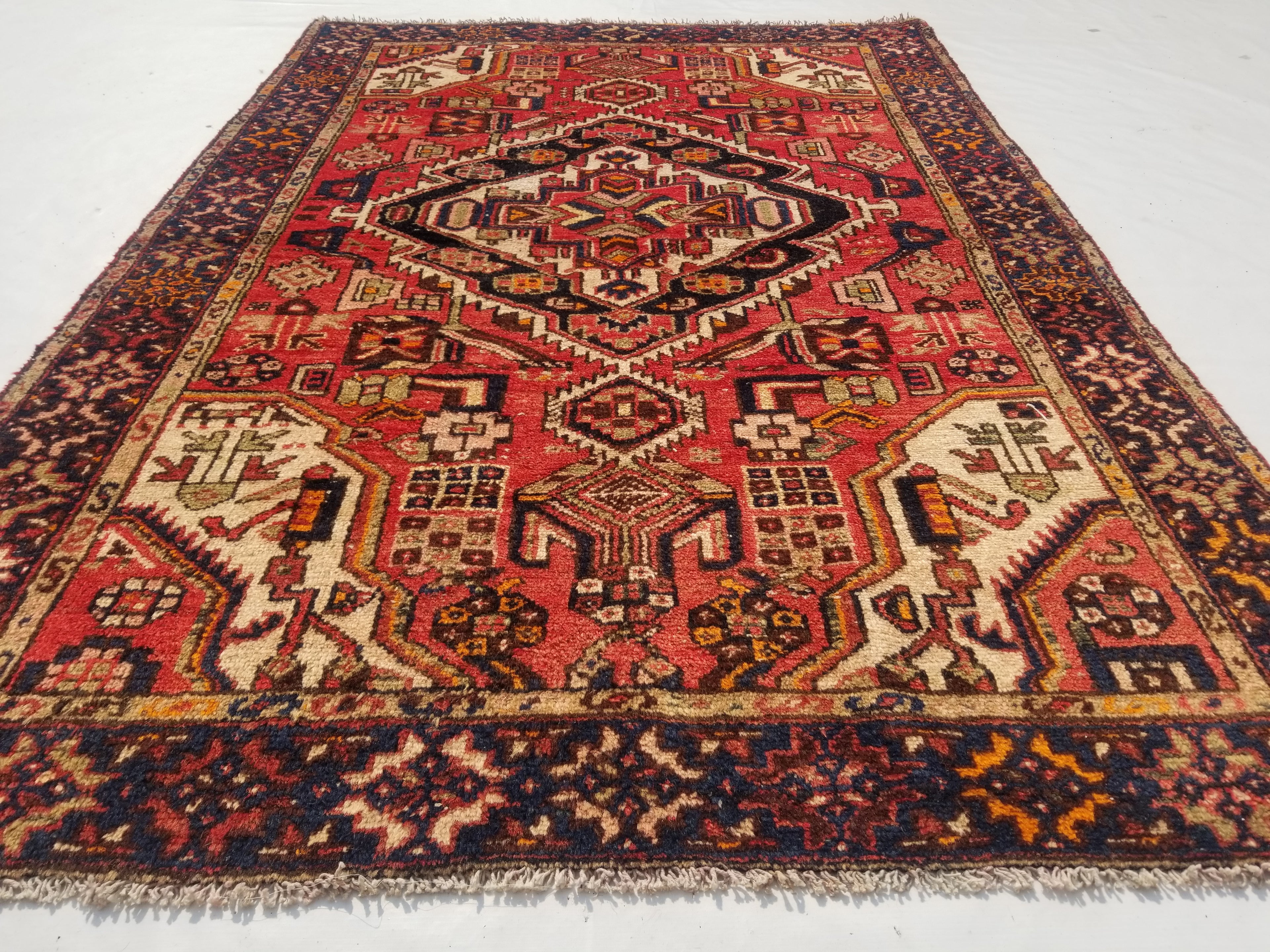 Vintage Traditional Handmade Karajeh Wool Multicolor Rug 189x129cm