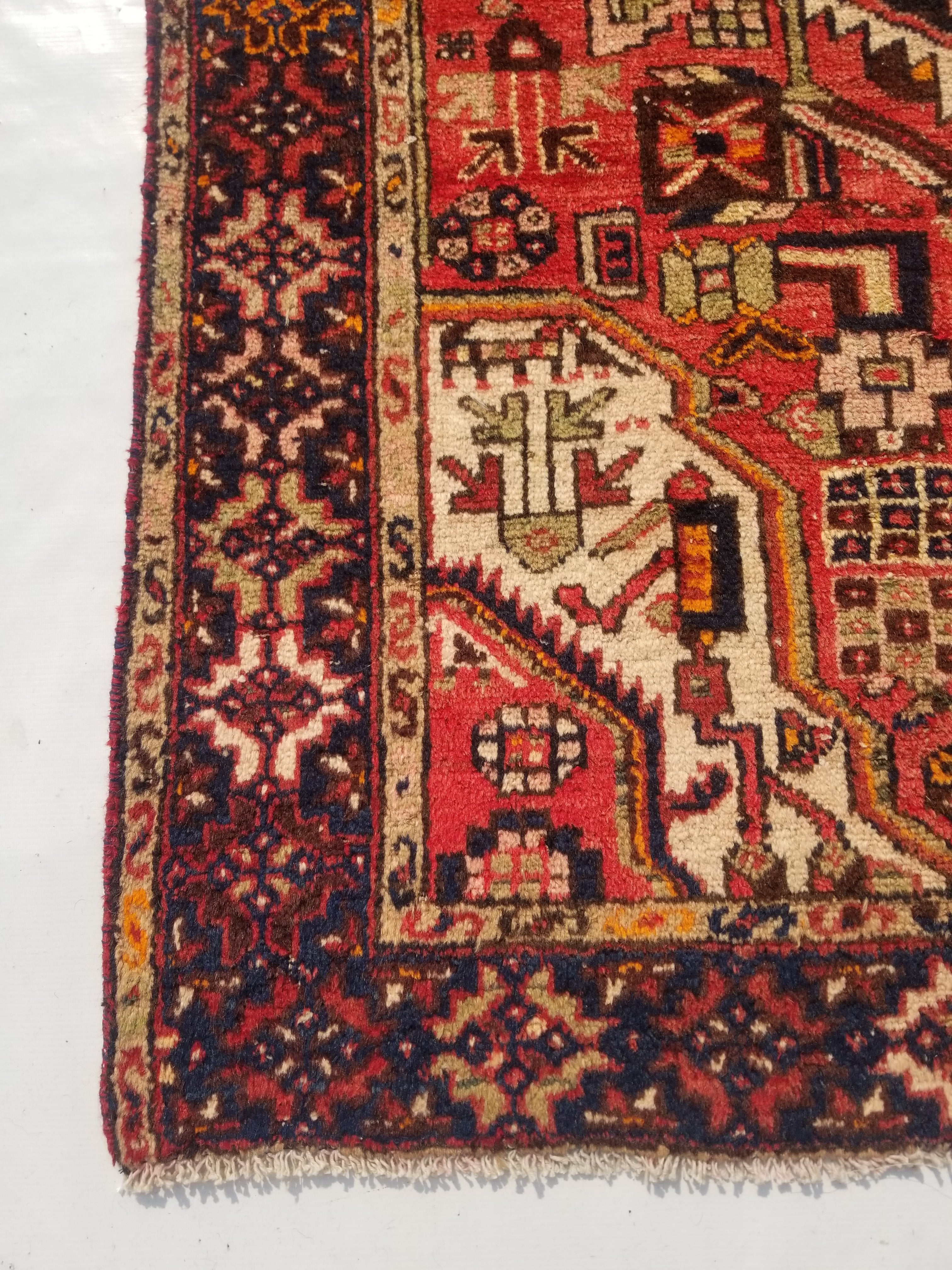 Vintage Traditional Handmade Karajeh Wool Multicolor Rug 189x129cm