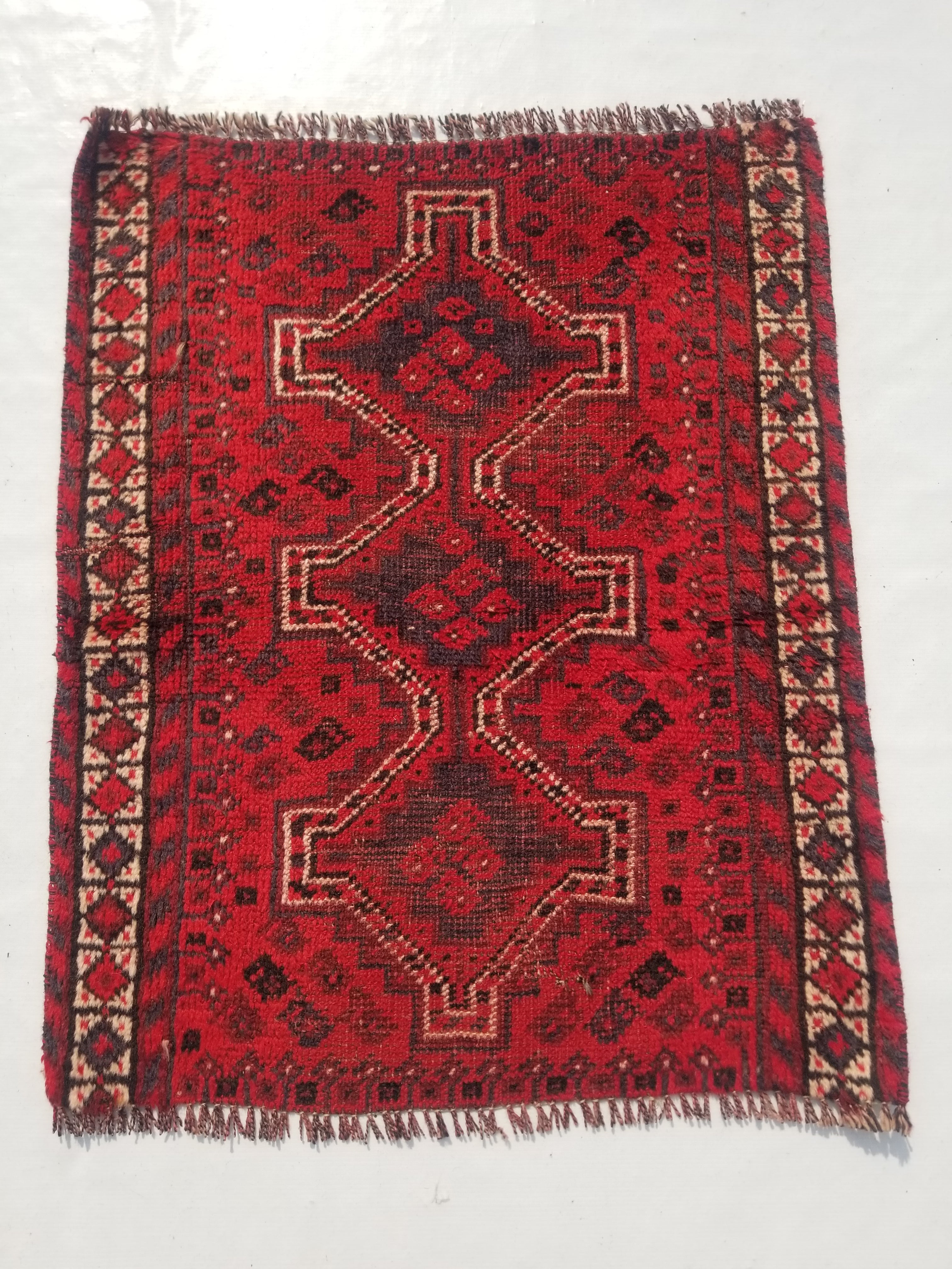 Vintage Traditional Handmade Afghan Wool Multicolor Rug 89x73cm