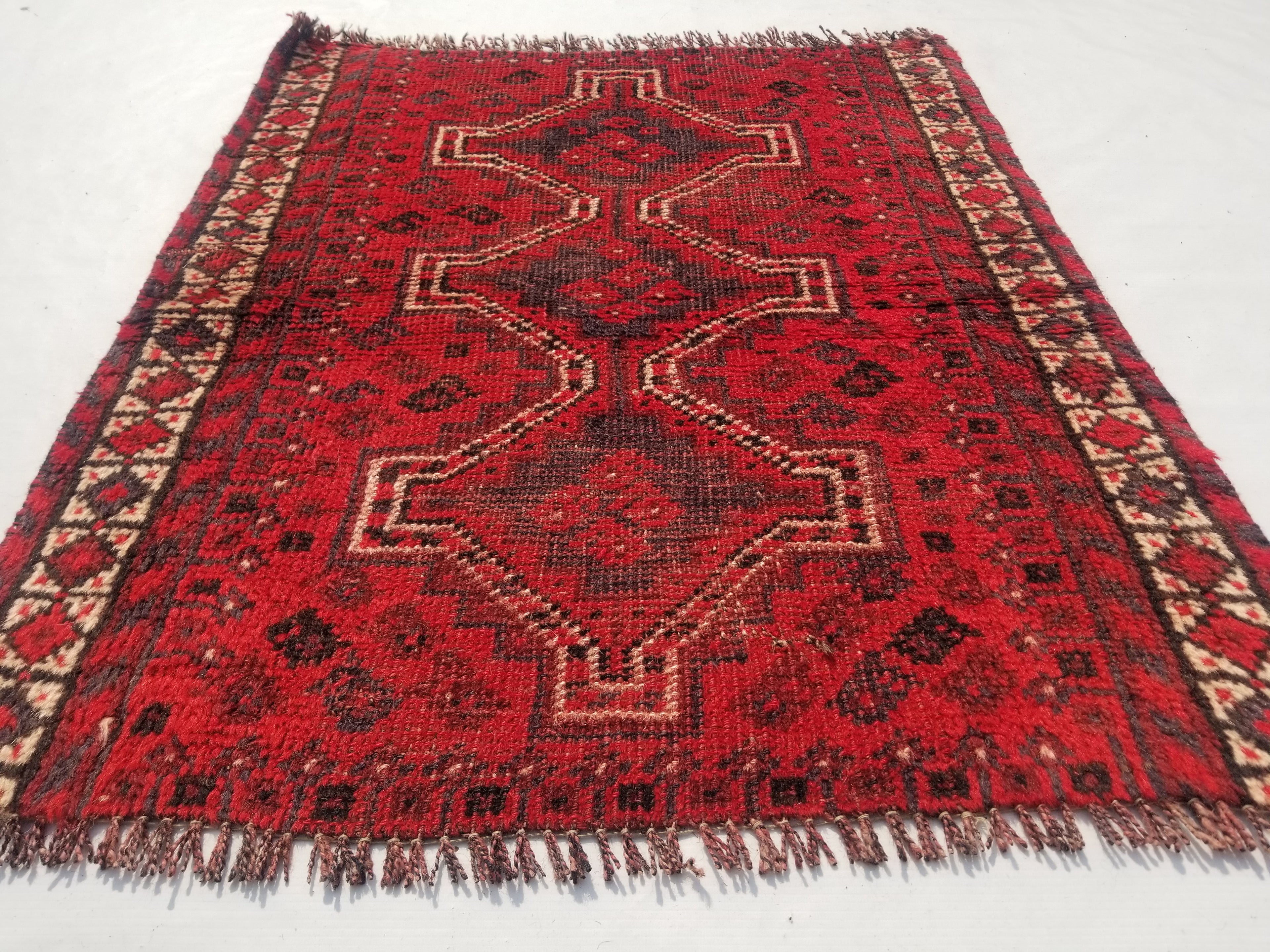 Vintage Traditional Handmade Afghan Wool Multicolor Rug 89x73cm