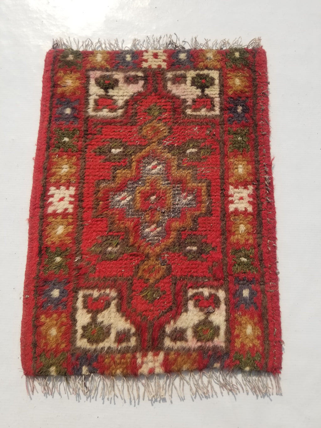Antique Traditional Handmade Oriental Wool Multicolor Rug 51x38cm