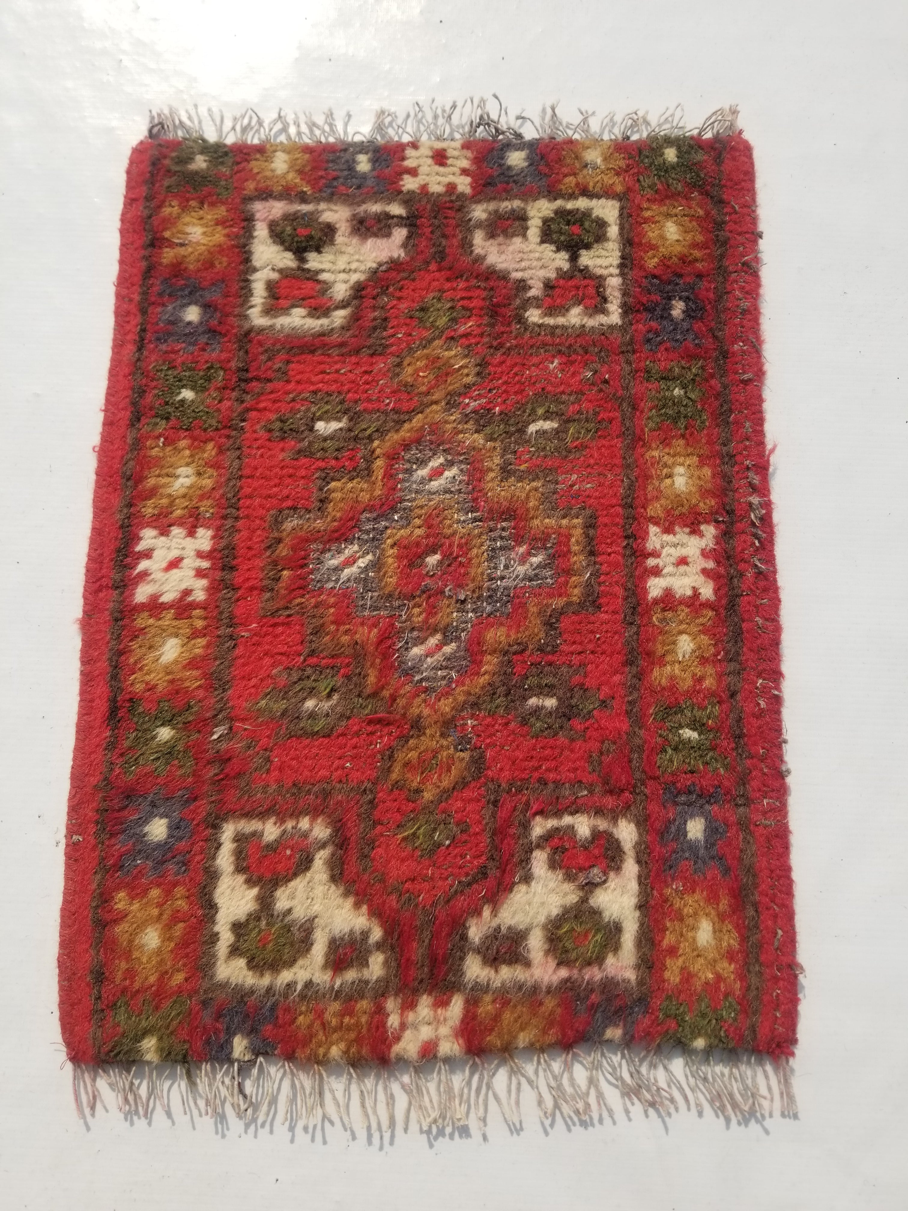 Antique Traditional Handmade Oriental Wool Multicolor Rug 51x38cm