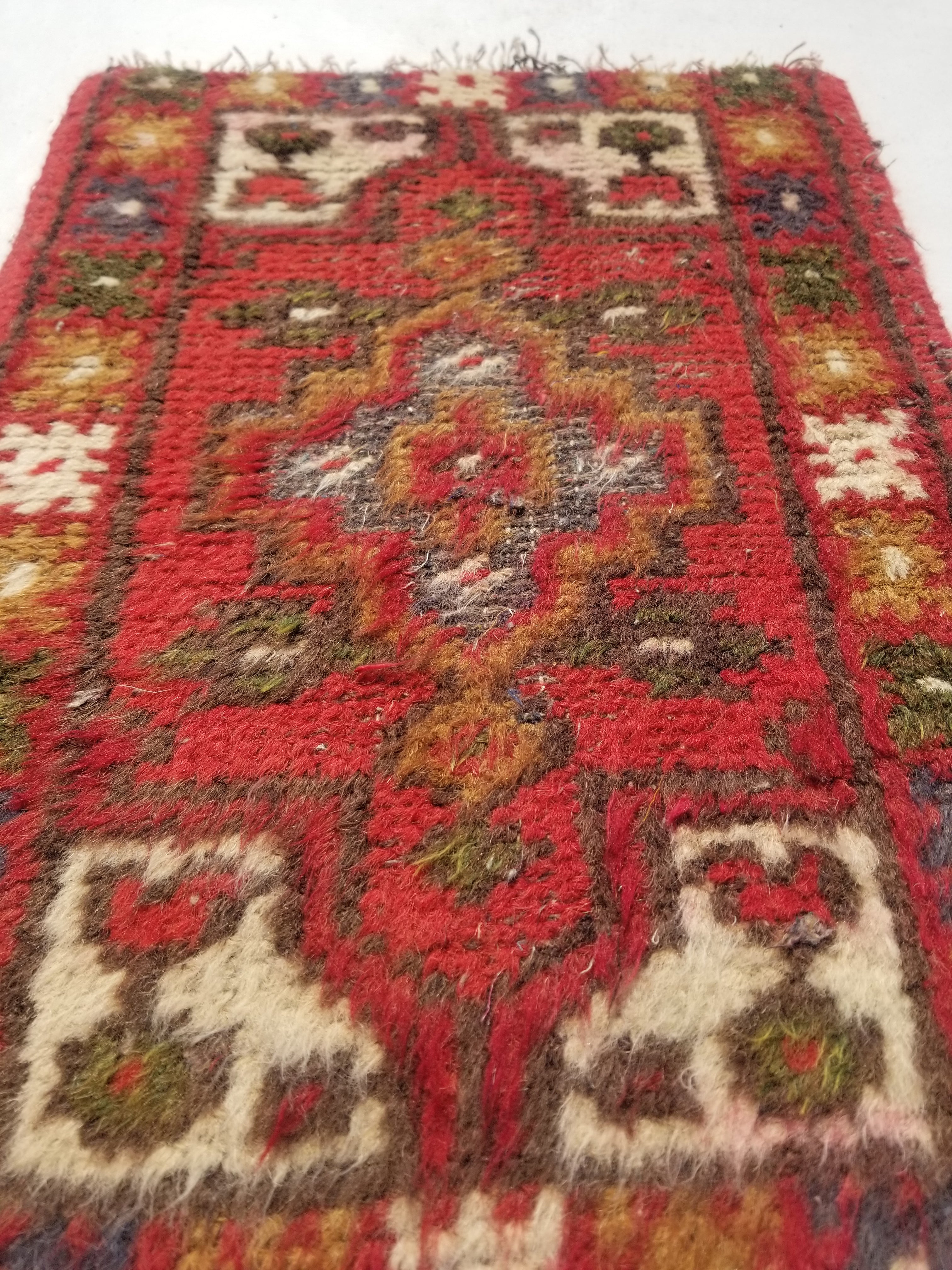 Antique Traditional Handmade Oriental Wool Multicolor Rug 51x38cm