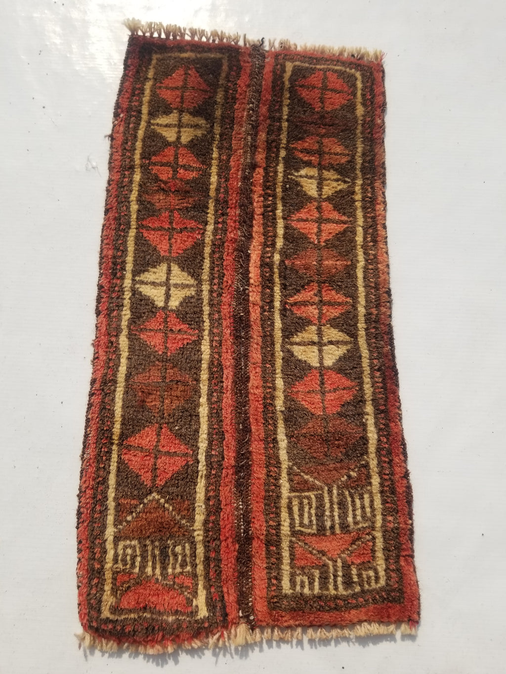 Distressed Antique Traditional Handmade Oriental Wool Multicolor Rug 55x28cm