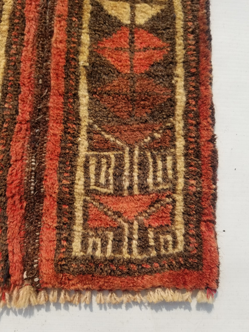 Distressed Antique Traditional Handmade Oriental Wool Multicolor Rug 55x28cm