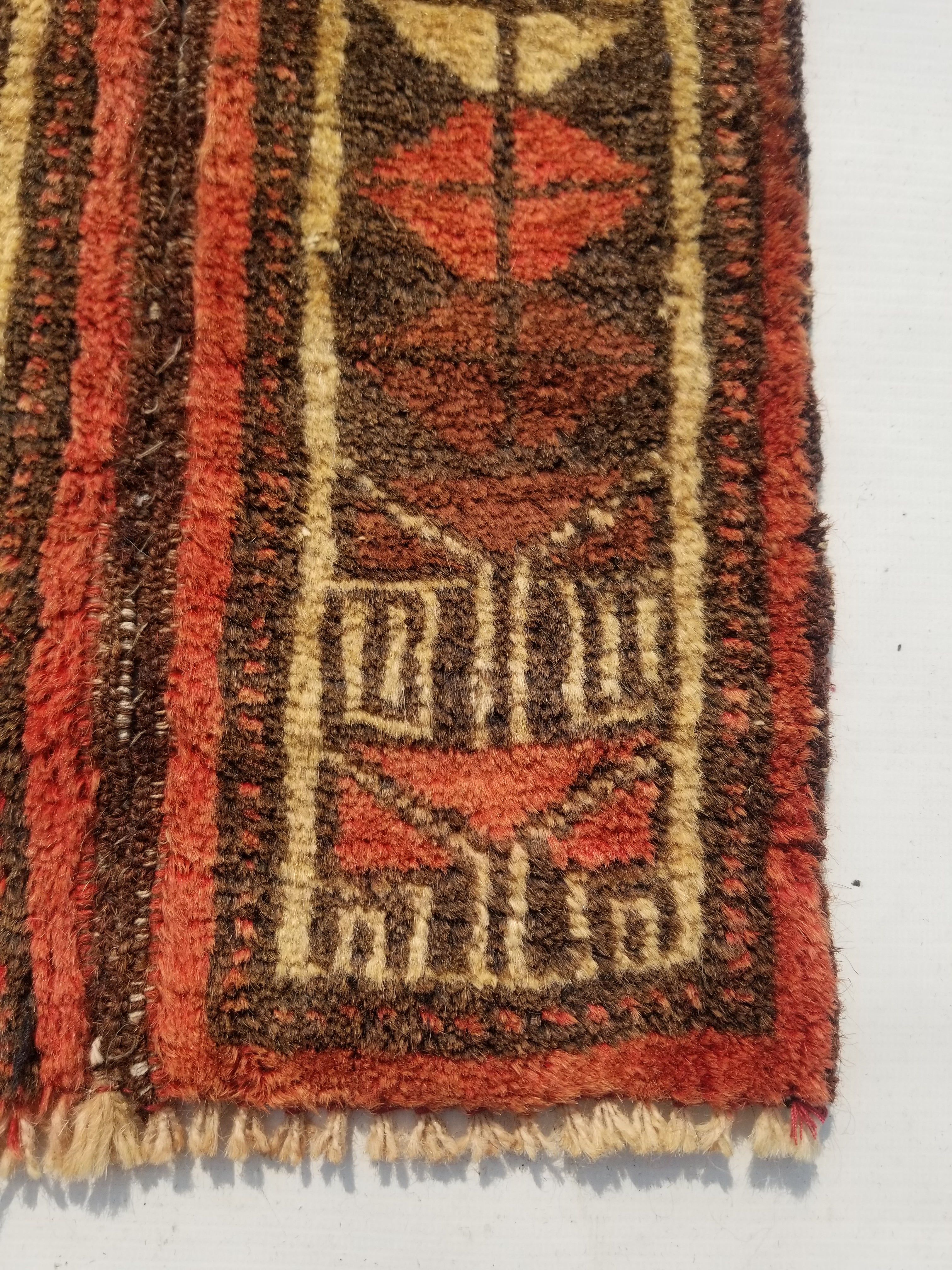 Distressed Antique Traditional Handmade Oriental Wool Multicolor Rug 55x28cm
