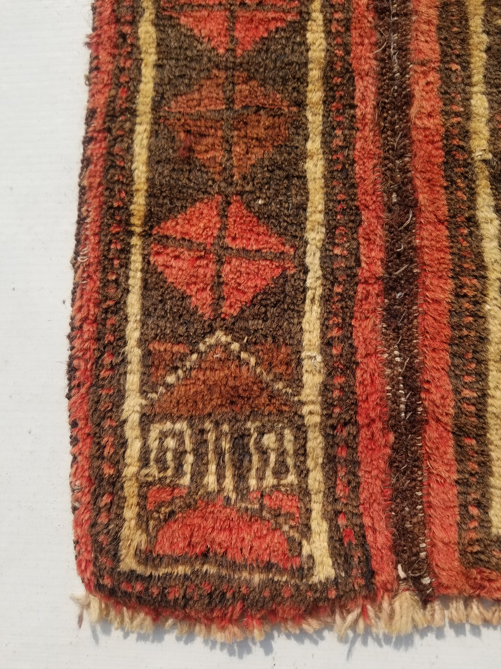 Distressed Antique Traditional Handmade Oriental Wool Multicolor Rug 55x28cm